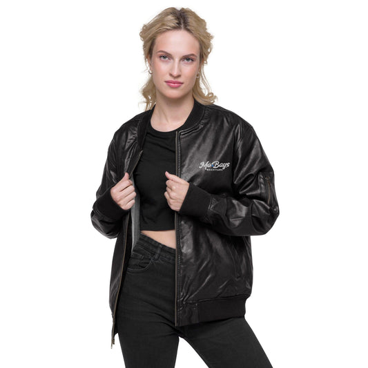 Collar Leather Bomber Jacket - Mo'Bays Backyard