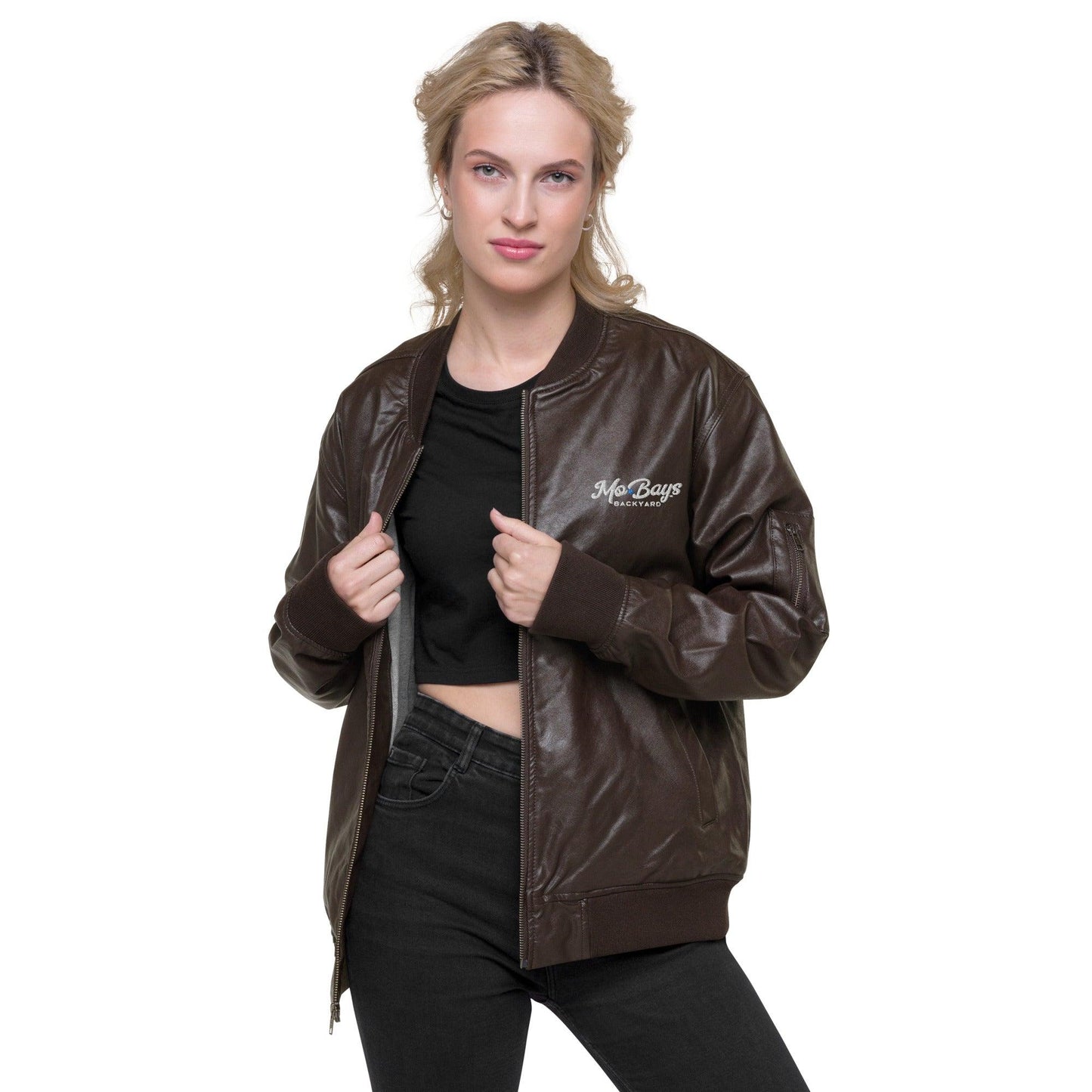 Collar Leather Bomber Jacket - Mo'Bays Backyard