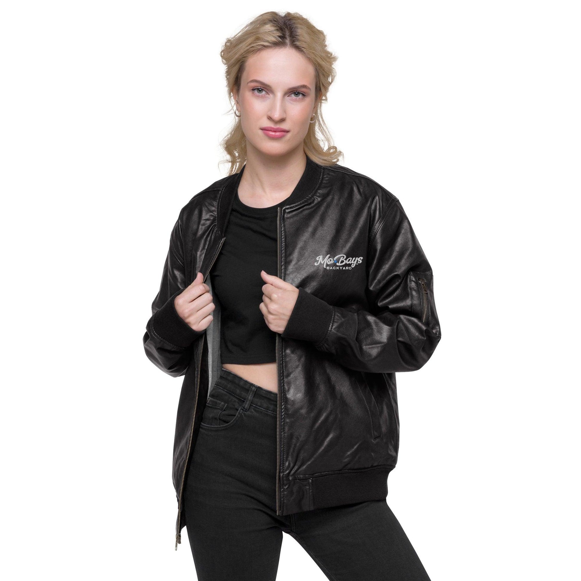 Flaming Leather Bomber Jacket - Mo'Bays Backyard