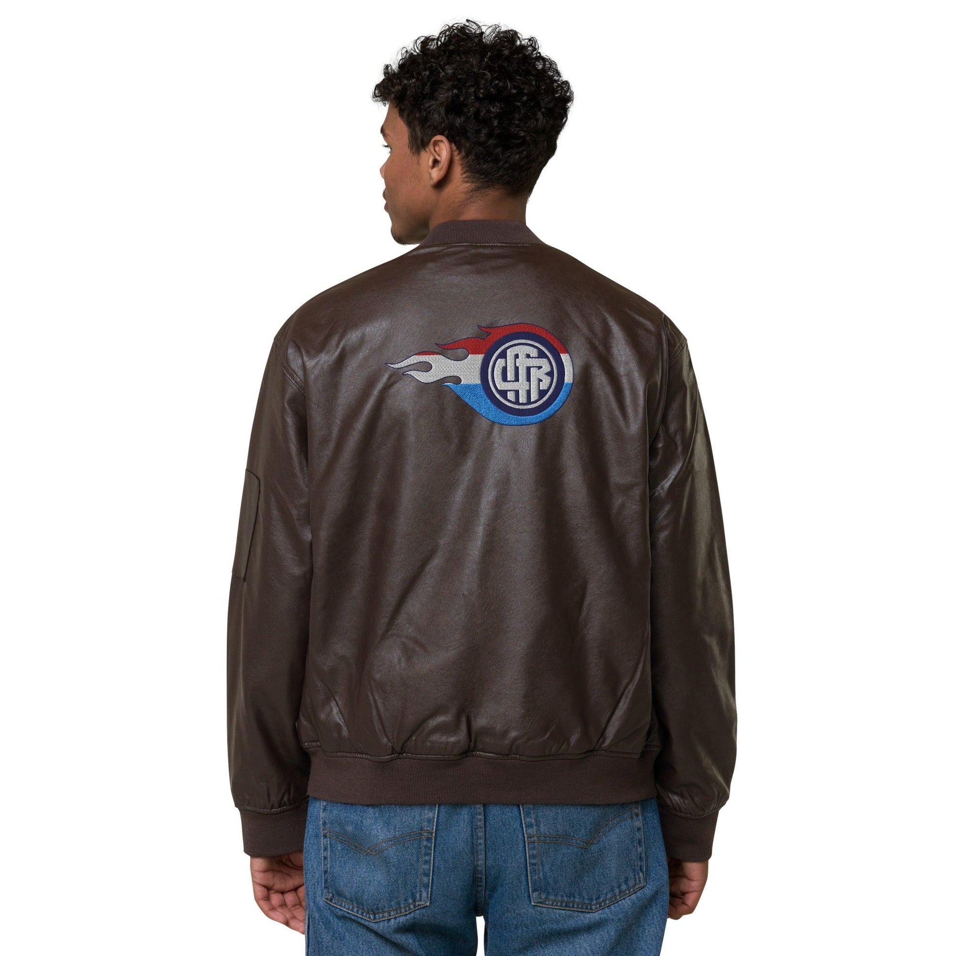 Flaming Leather Bomber Jacket - Mo'Bays Backyard