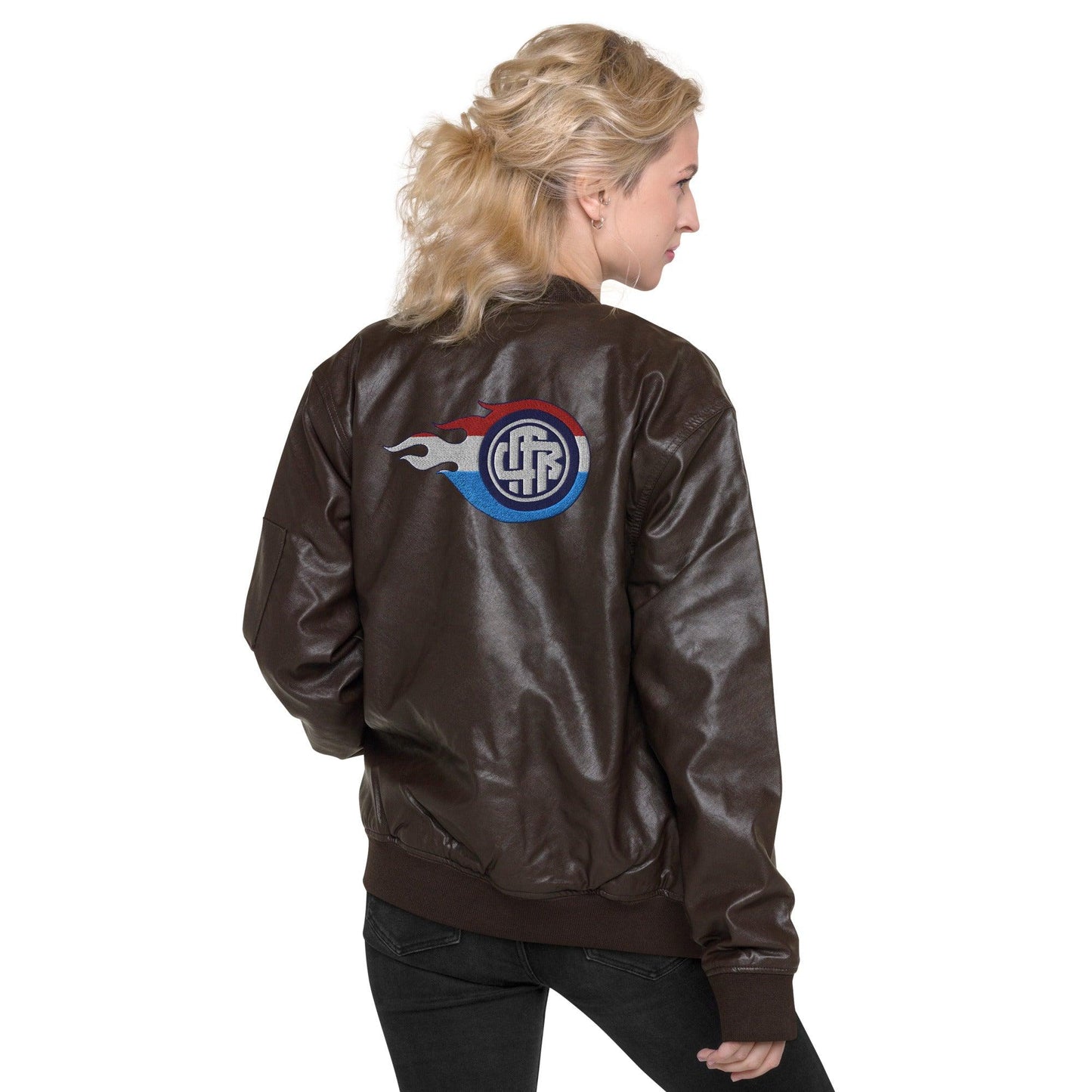 Flaming Leather Bomber Jacket - Mo'Bays Backyard