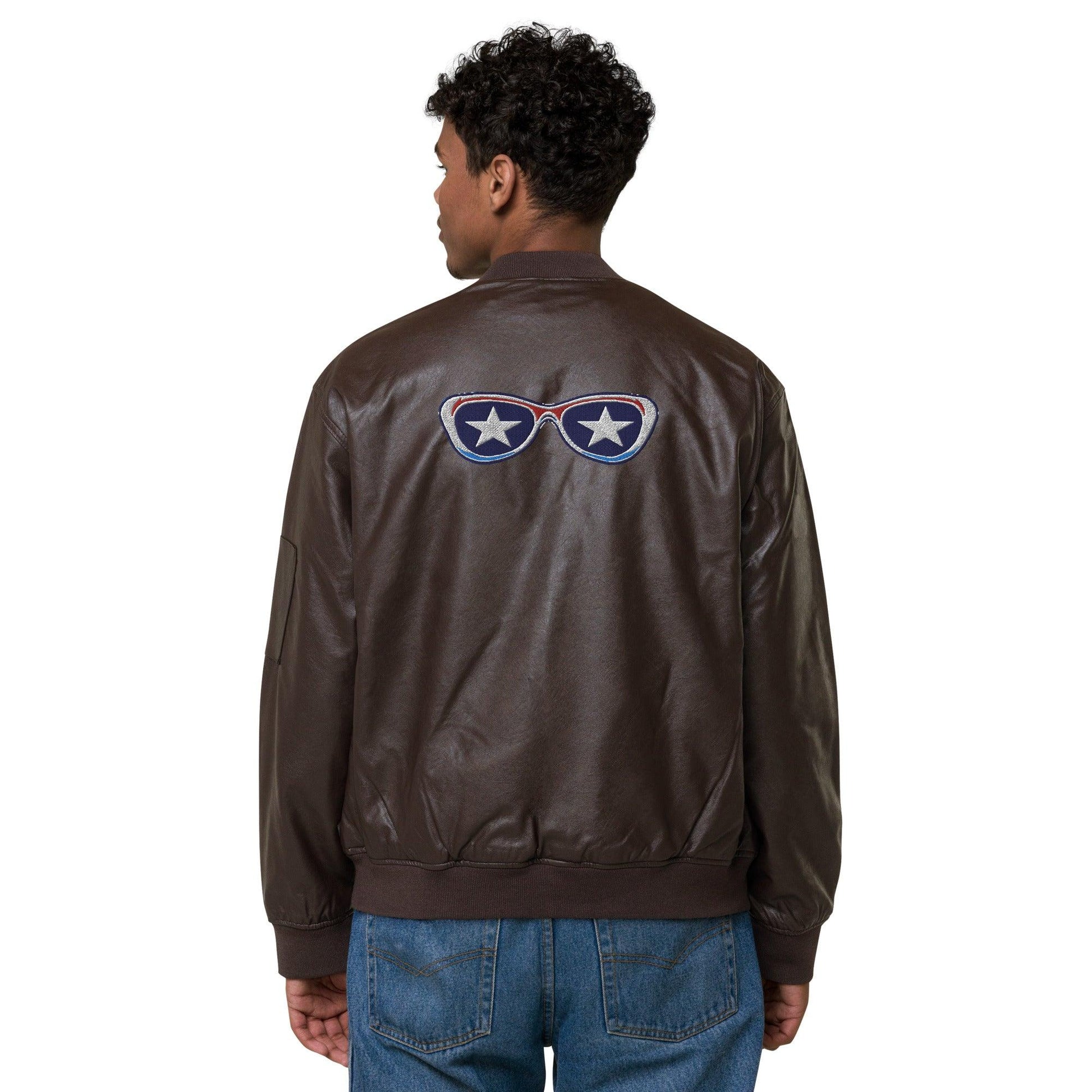 Glasses Leather Bomber Jacket - Mo'Bays Backyard