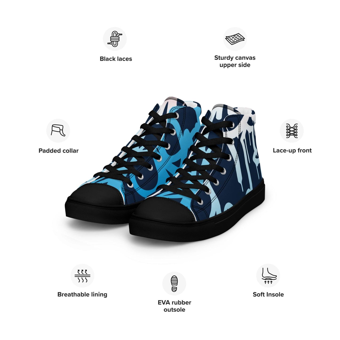 Graffiti Blue Dark Men’s High Top Canvas Shoes - Mo'Bays Backyard