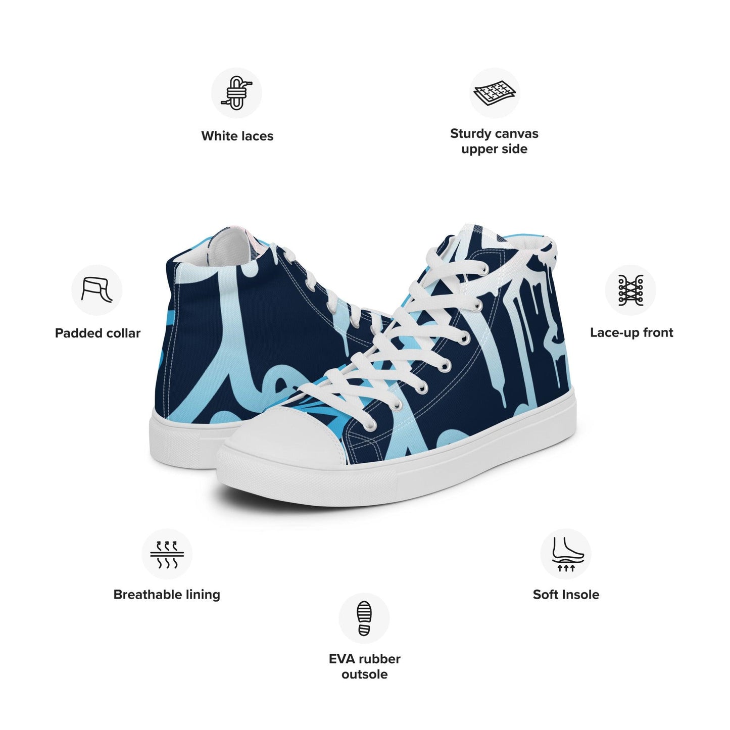 Graffiti Blue Dark Men’s High Top Canvas Shoes - Mo'Bays Backyard