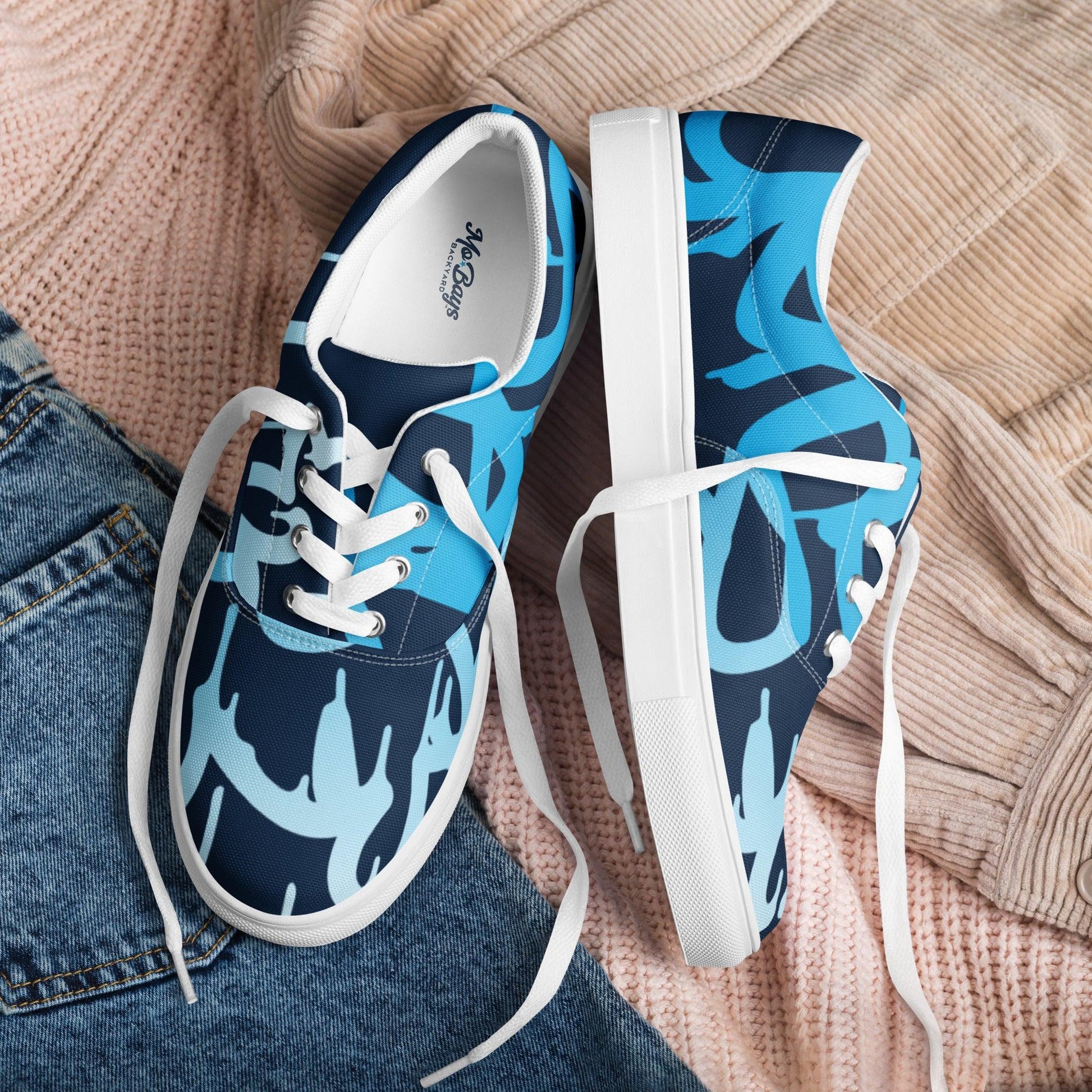 Graffiti Blue Dark Women’s Low Top Canvas Shoes - Mo'Bays Backyard