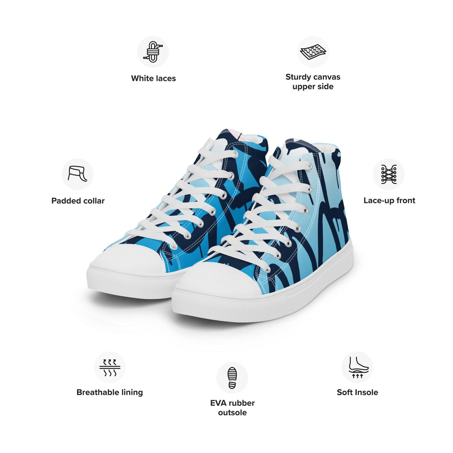 Graffiti Blue Light Men’s High Top Canvas Shoes - Mo'Bays Backyard