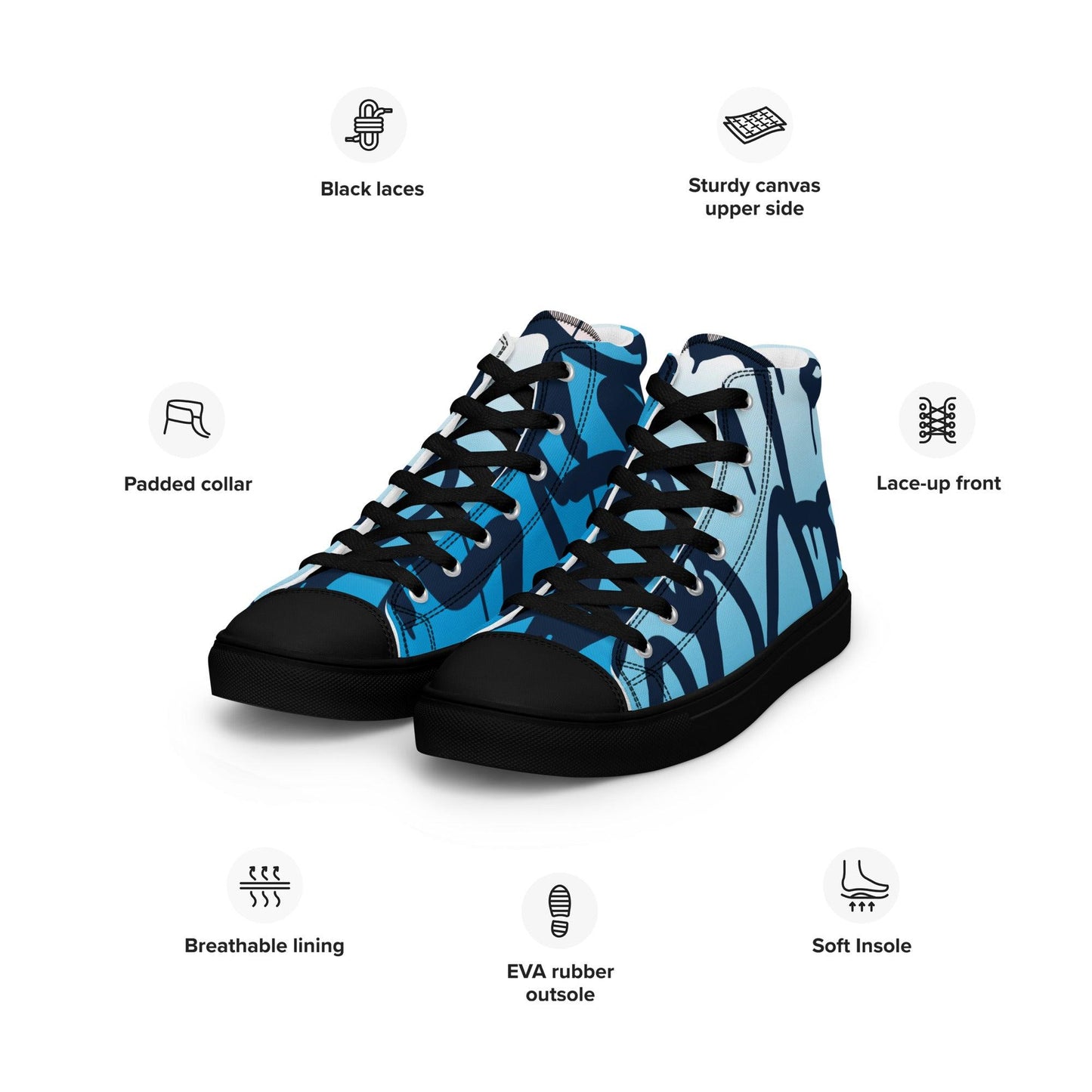 Graffiti Blue Light Men’s High Top Canvas Shoes - Mo'Bays Backyard