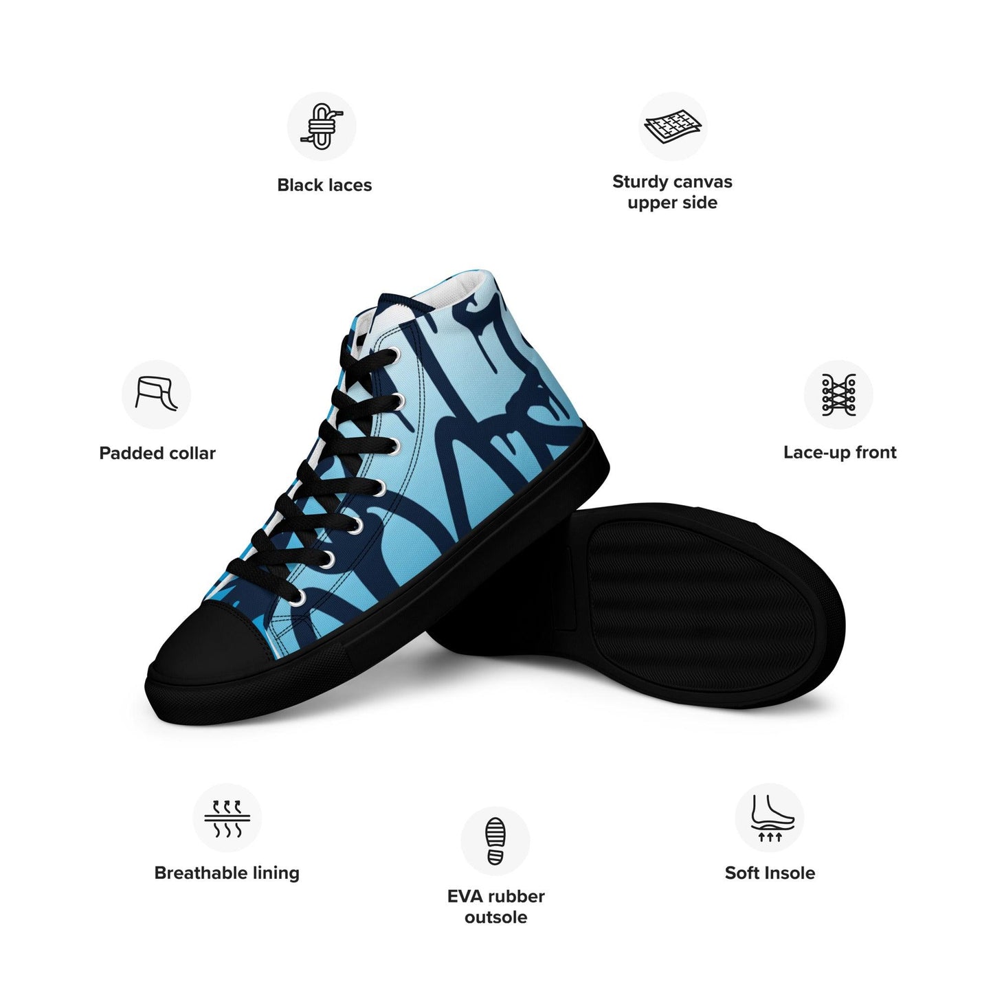 Graffiti Blue Light Men’s High Top Canvas Shoes - Mo'Bays Backyard