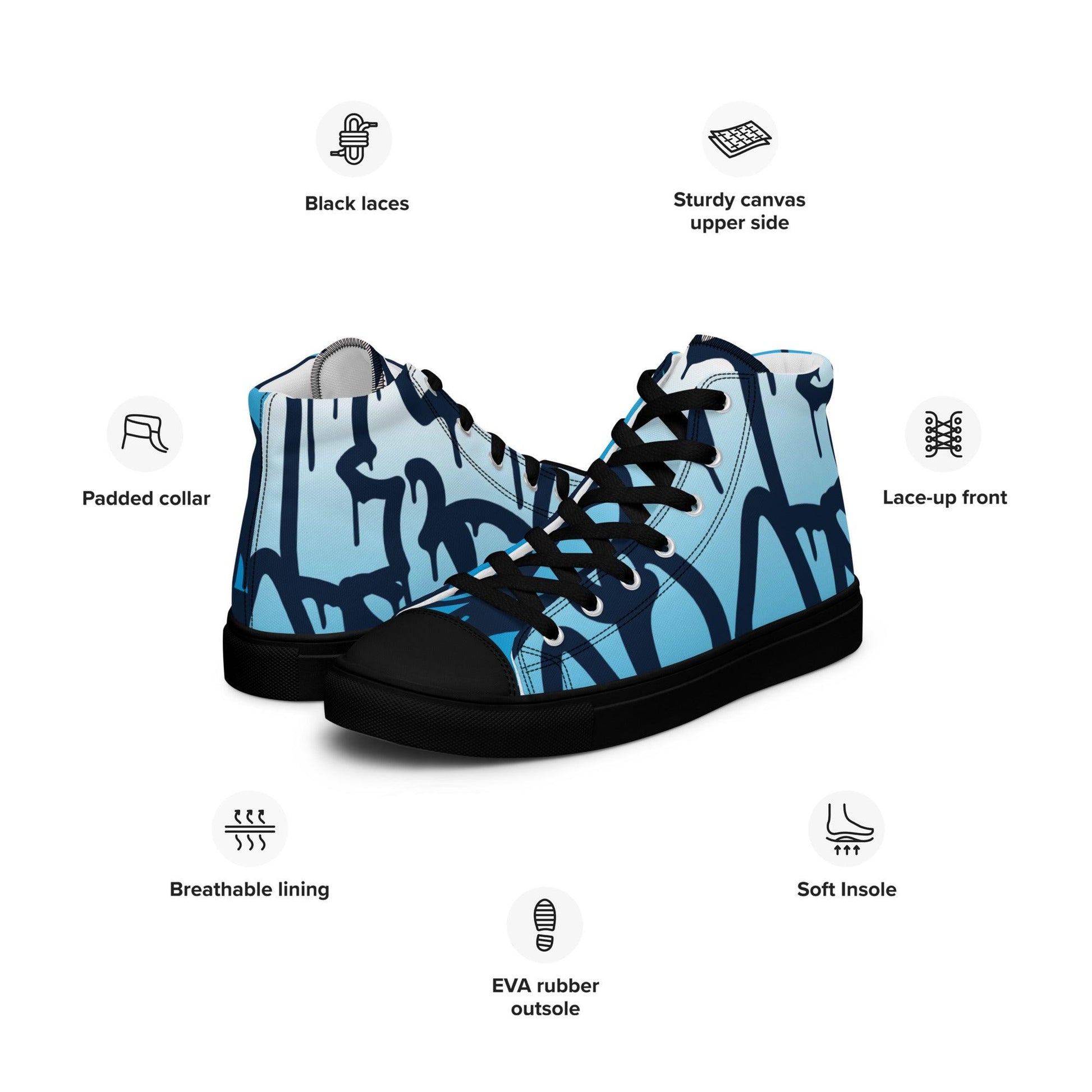 Graffiti Blue Light Men’s High Top Canvas Shoes - Mo'Bays Backyard