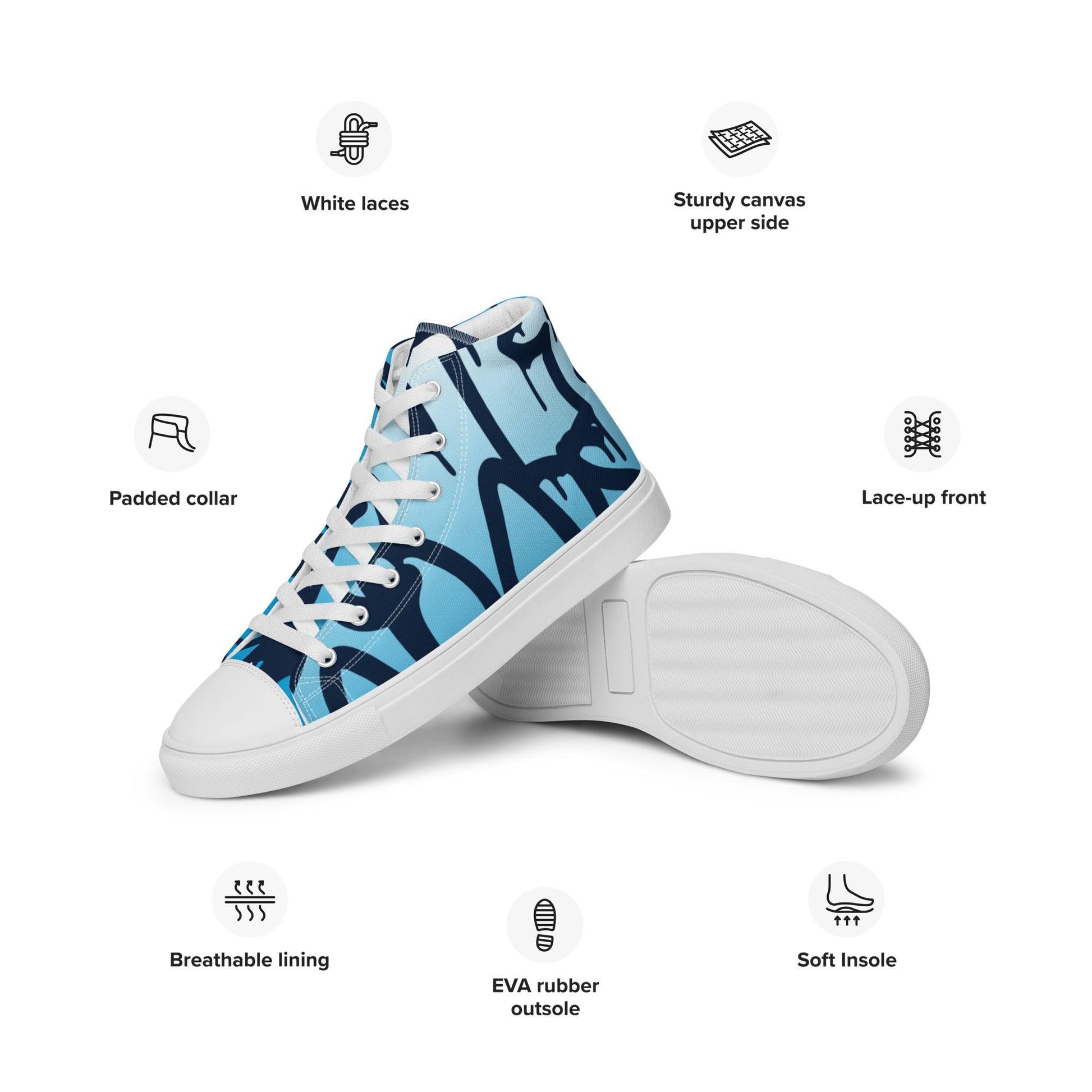 Graffiti Blue Light Men’s High Top Canvas Shoes - Mo'Bays Backyard