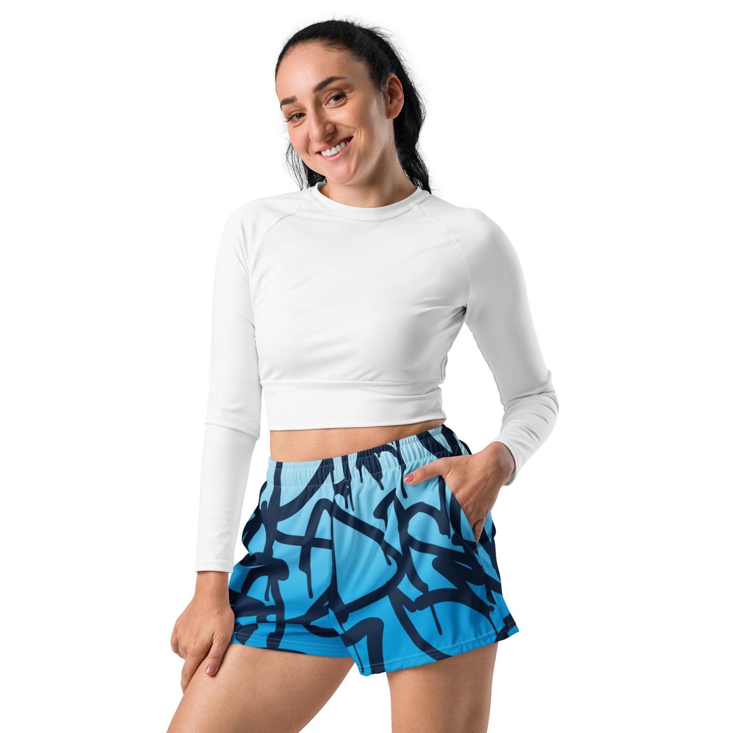 Graffiti Blue Light Women’s Recycled Athletic Shorts - Mo'Bays Backyard