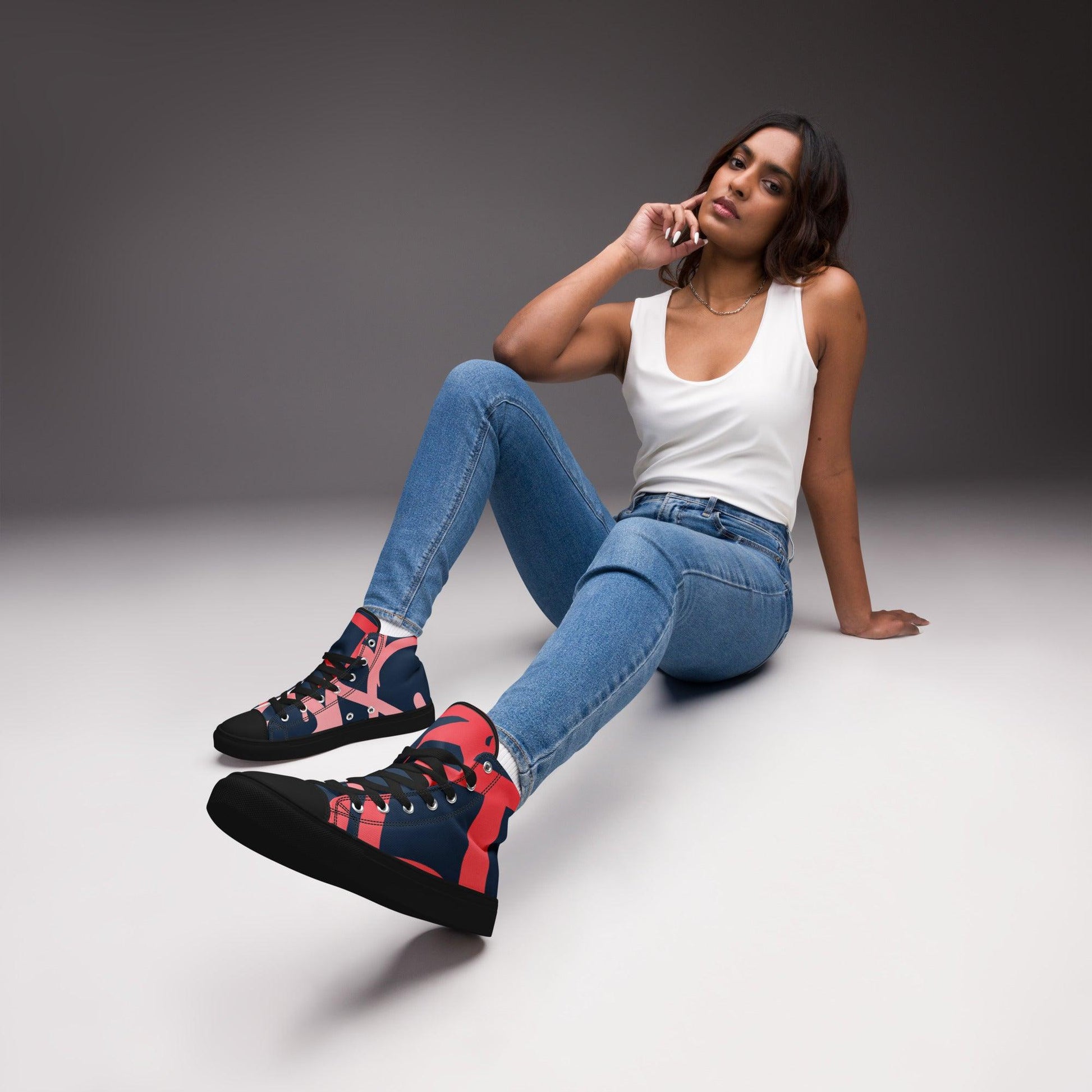 Traffic Red Dark Women’s High Top Canvas Shoes - Mo'Bays Backyard