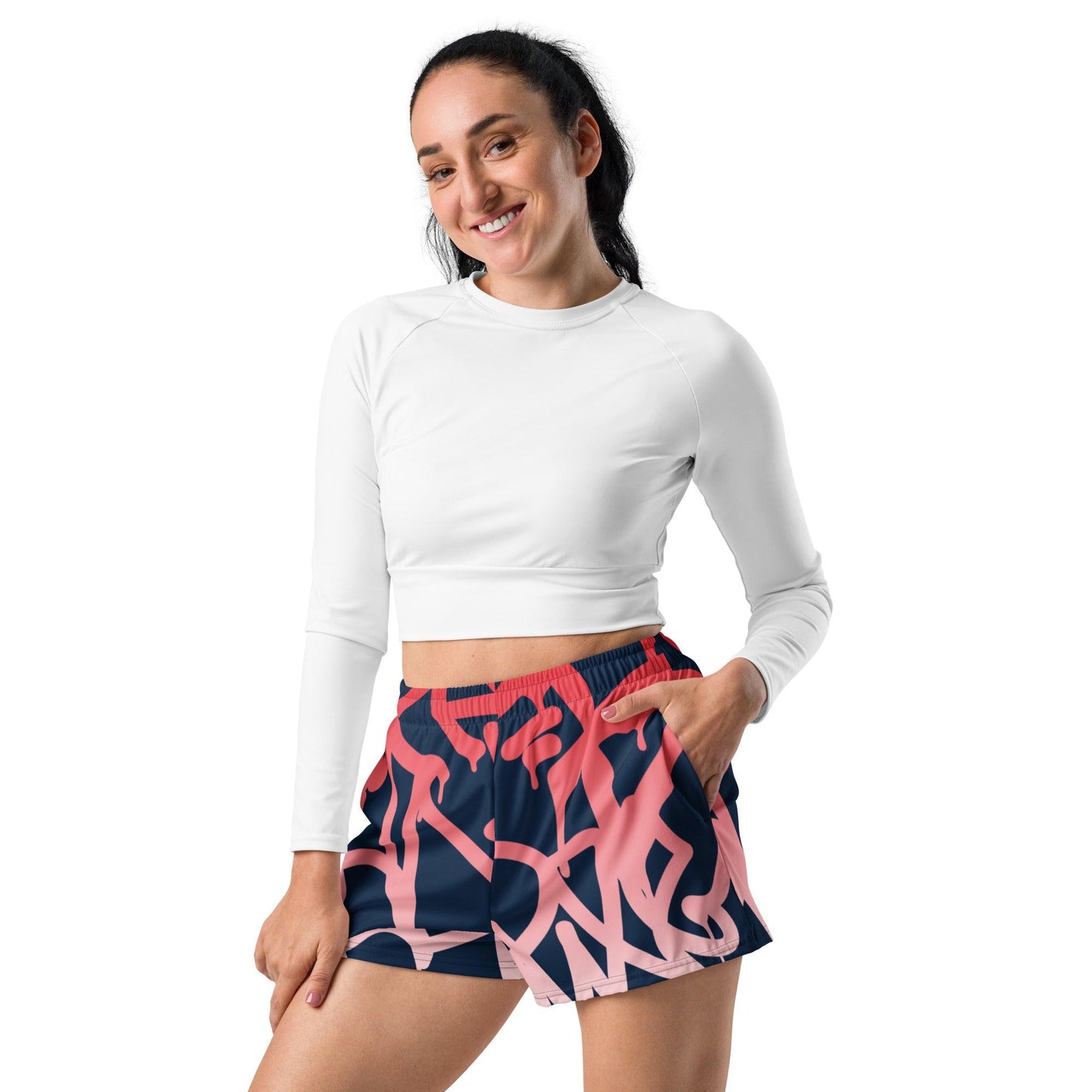 Graffiti Red Dark Women’s Recycled Athletic Shorts - Mo'Bays Backyard