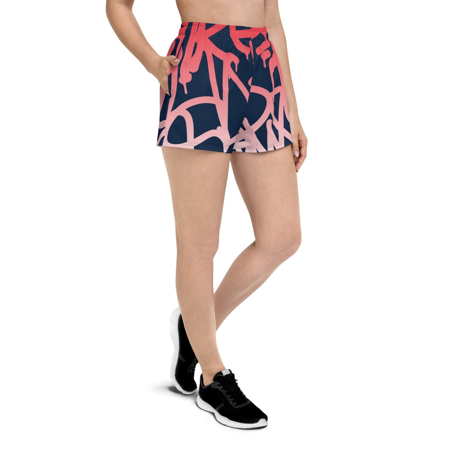 Graffiti Red Dark Women’s Recycled Athletic Shorts - Mo'Bays Backyard