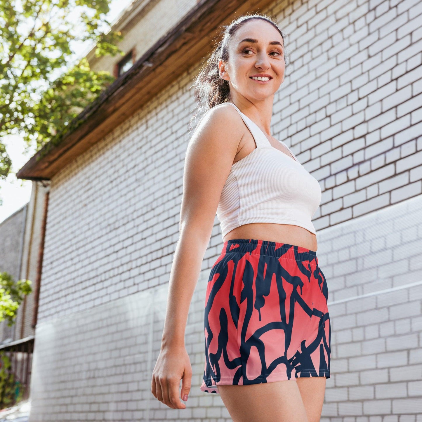 Graffiti Red Light Women’s Recycled Athletic Shorts - Mo'Bays Backyard