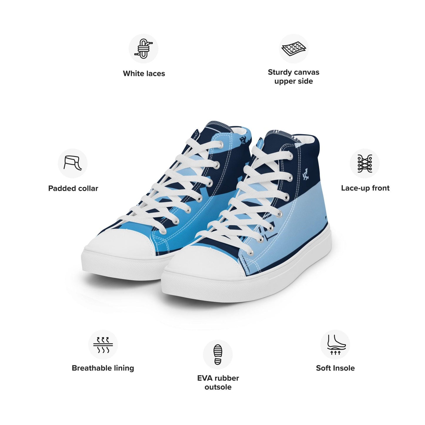 Noise Blue Dark Men’s High Top Canvas Shoes - Mo'Bays Backyard