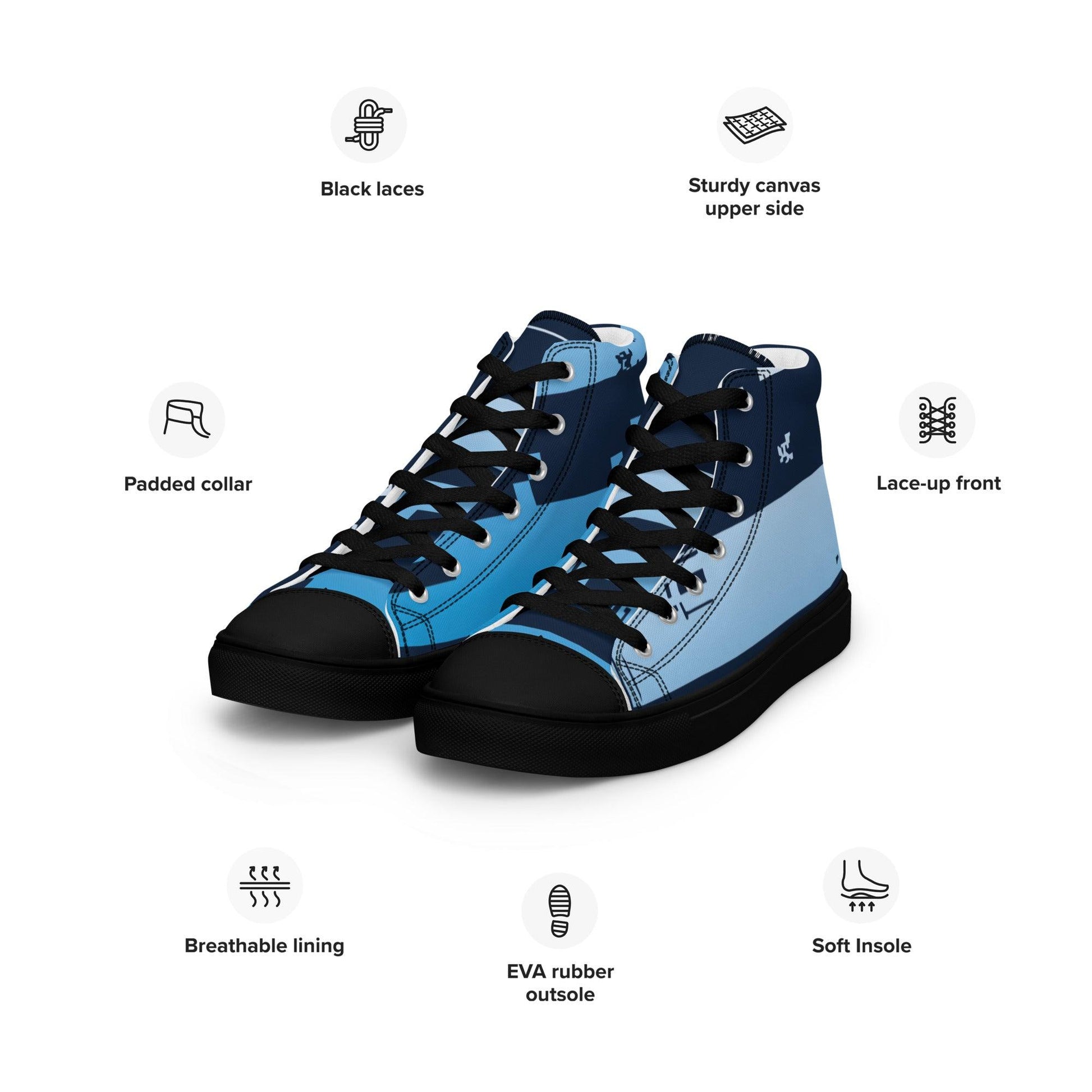 Noise Blue Dark Men’s High Top Canvas Shoes - Mo'Bays Backyard