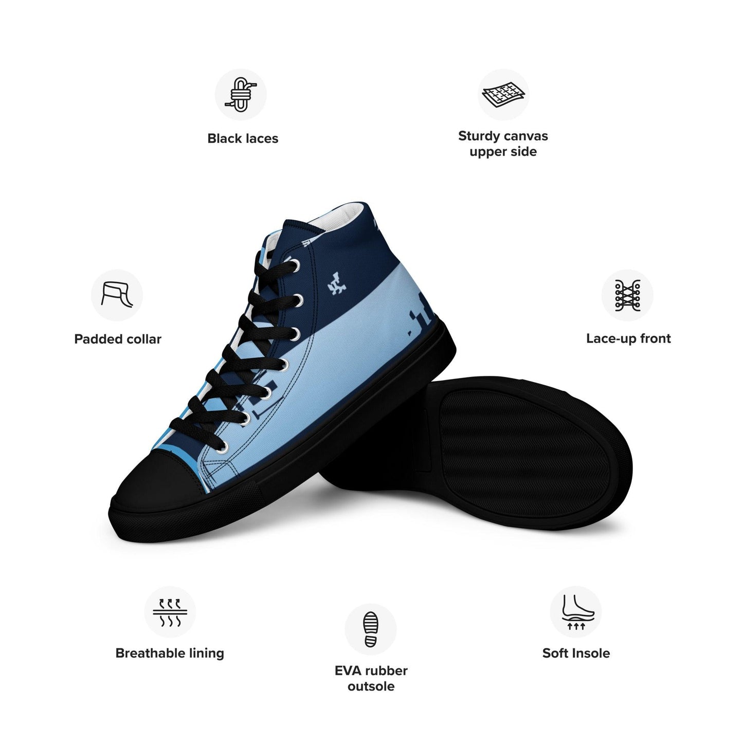 Noise Blue Dark Men’s High Top Canvas Shoes - Mo'Bays Backyard