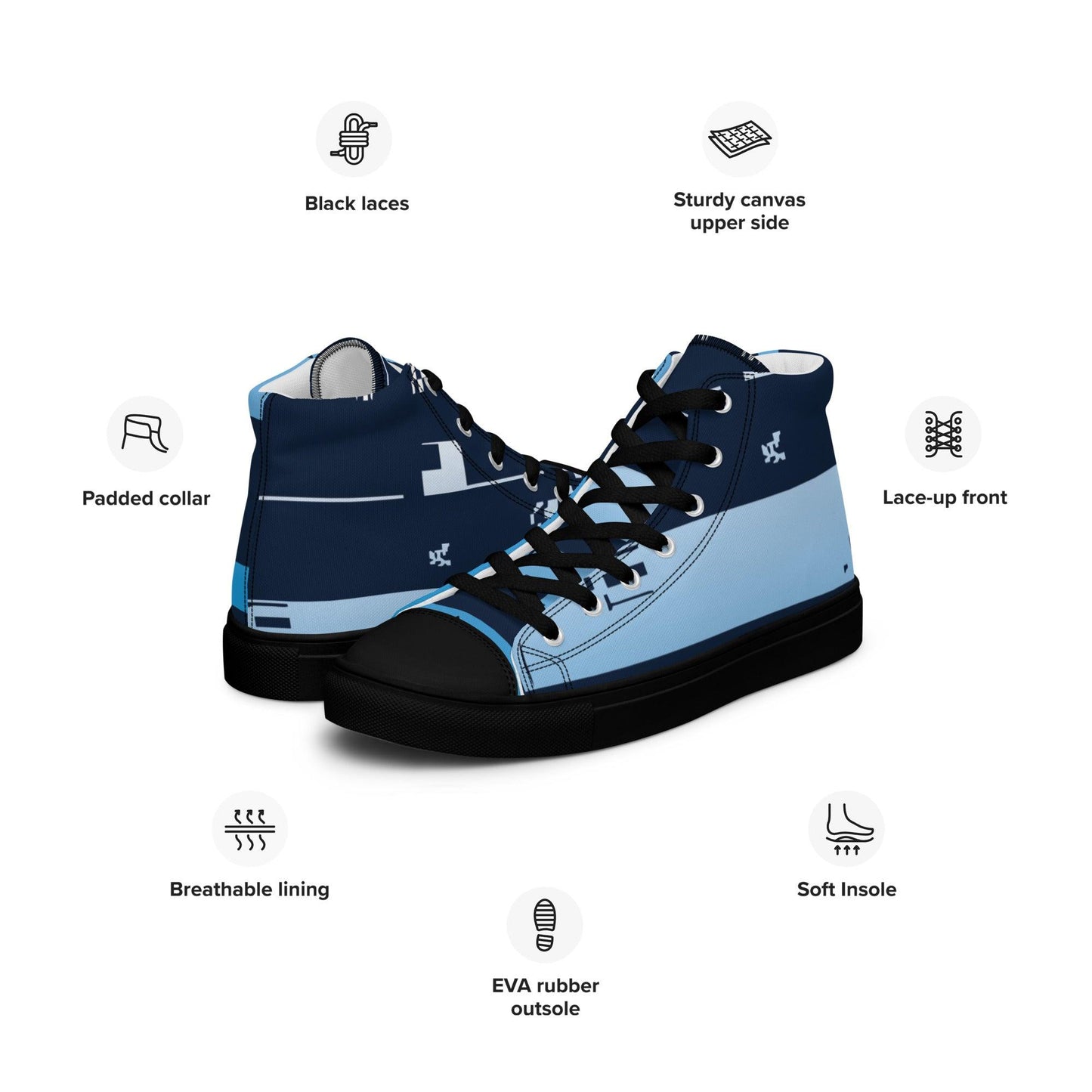 Noise Blue Dark Men’s High Top Canvas Shoes - Mo'Bays Backyard