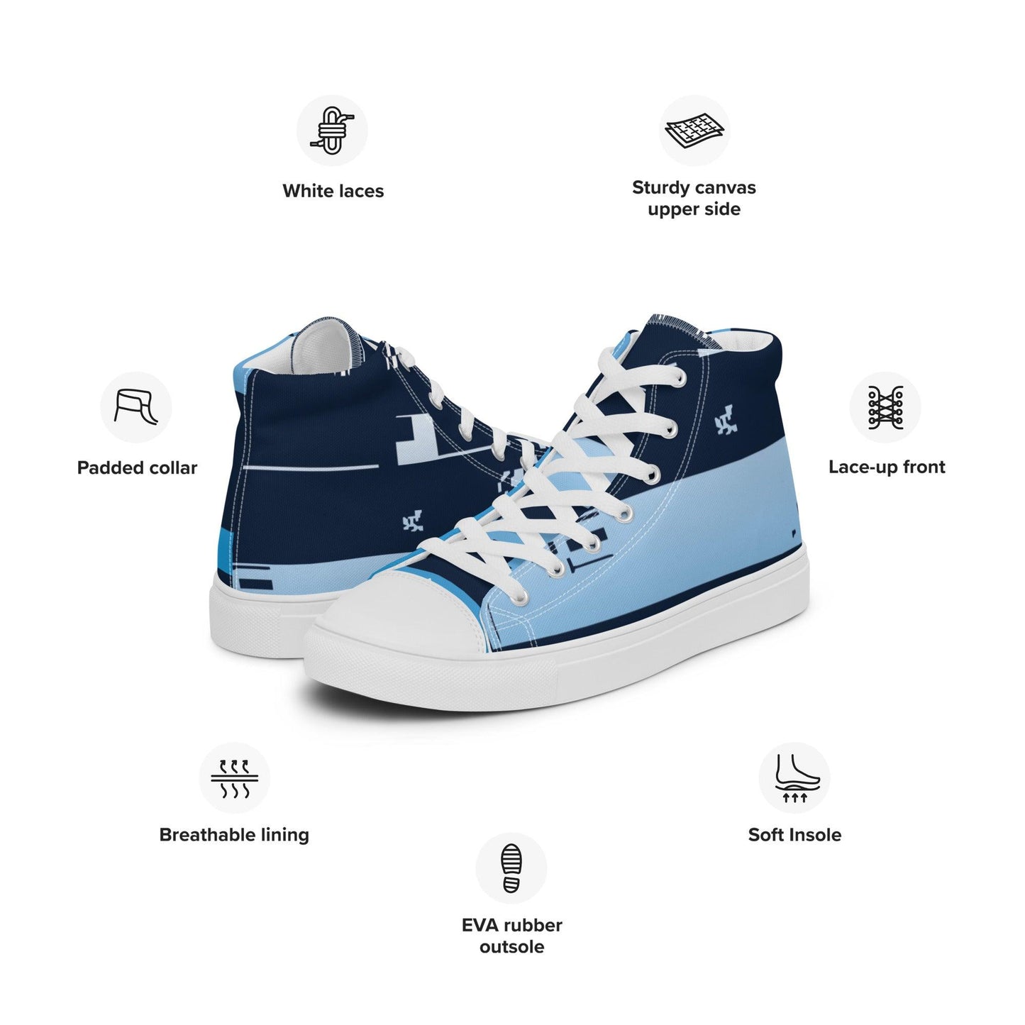 Noise Blue Dark Men’s High Top Canvas Shoes - Mo'Bays Backyard