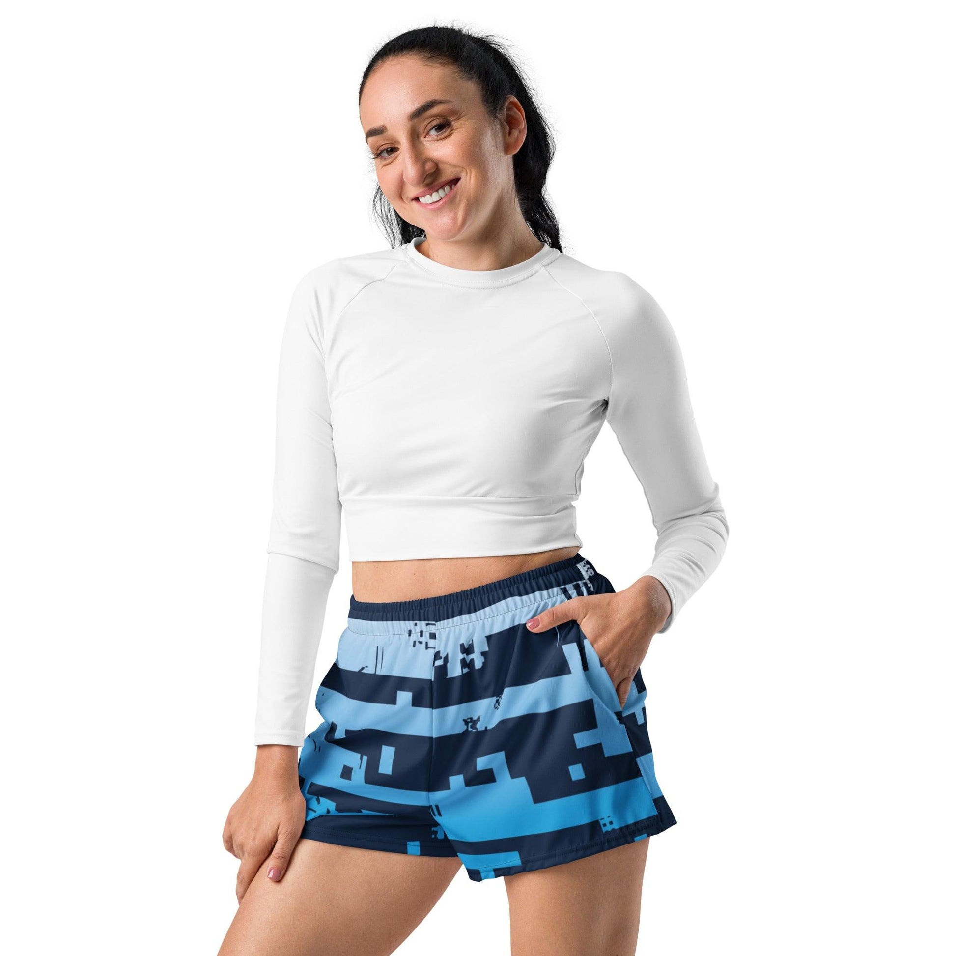 Noise Blue Dark Women’s Recycled Athletic Shorts - Mo'Bays Backyard