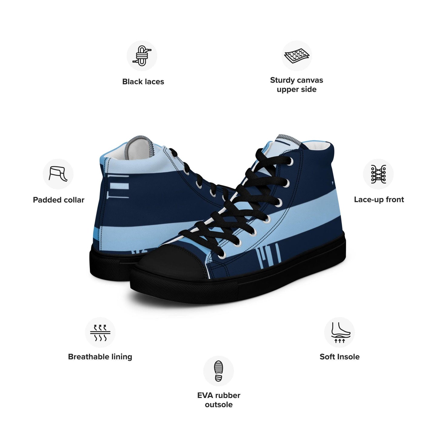 Noise Blue Light Men’s High Top Canvas Shoes - Mo'Bays Backyard