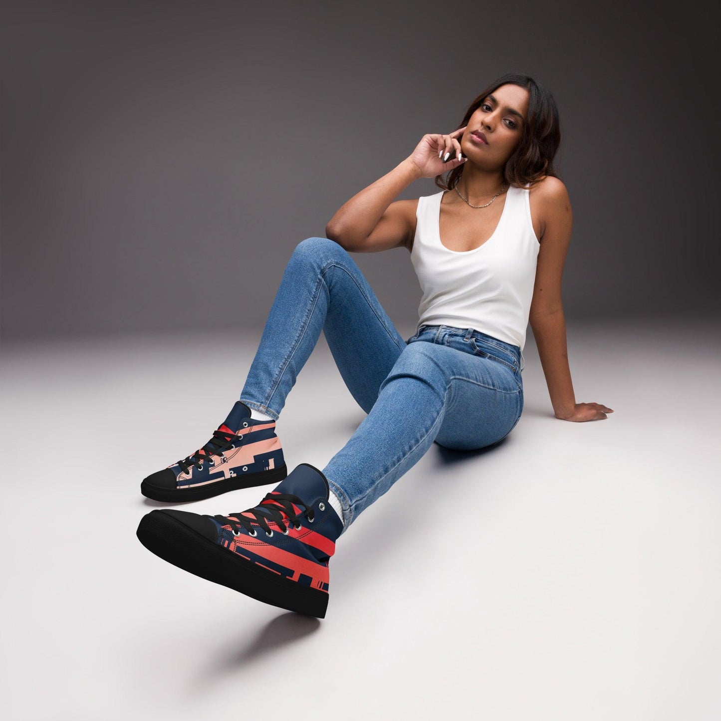 Noise Red Dark Women’s High top Canvas Shoes - Mo'Bays Backyard