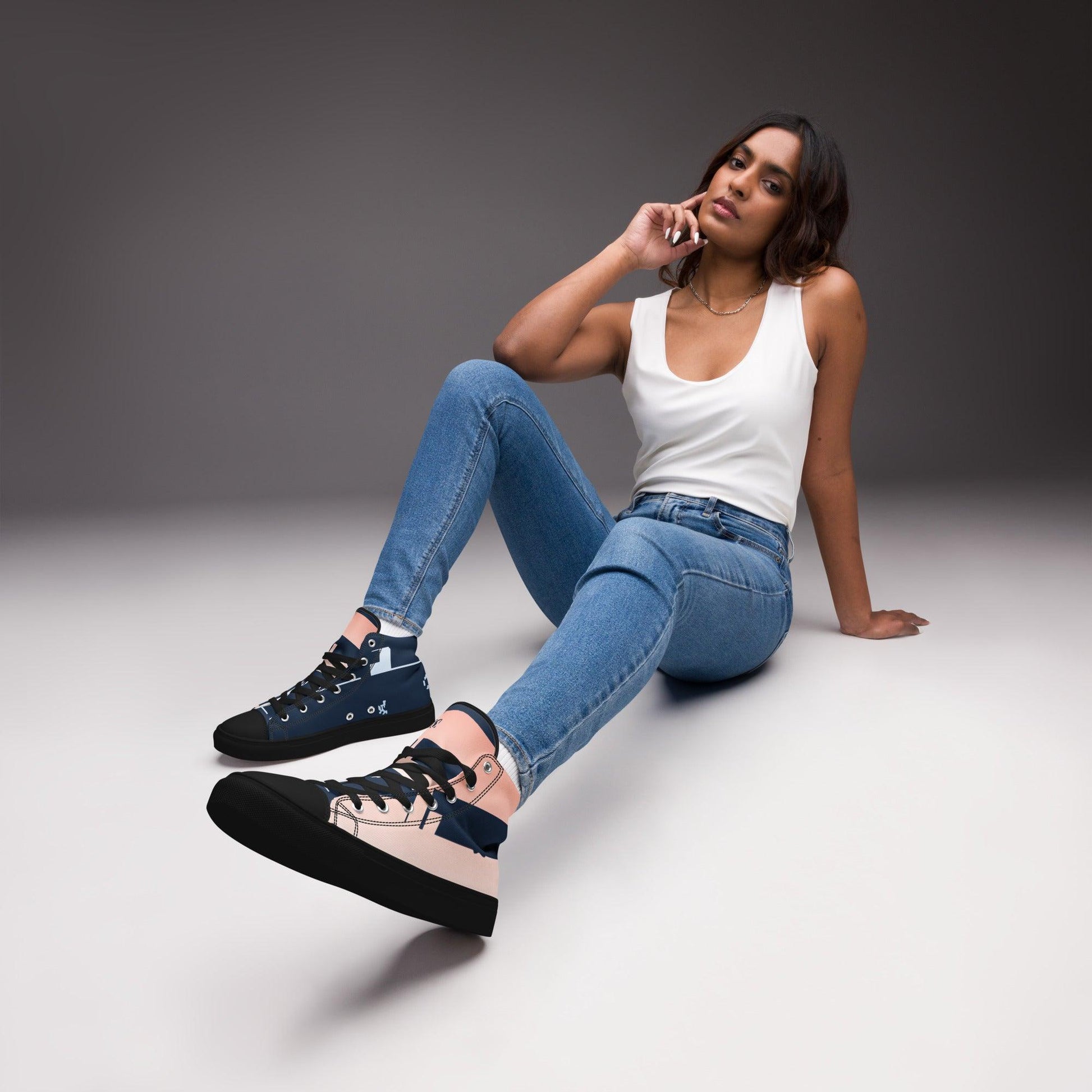 Noise White Dark Women’s High top Canvas Shoes - Mo'Bays Backyard