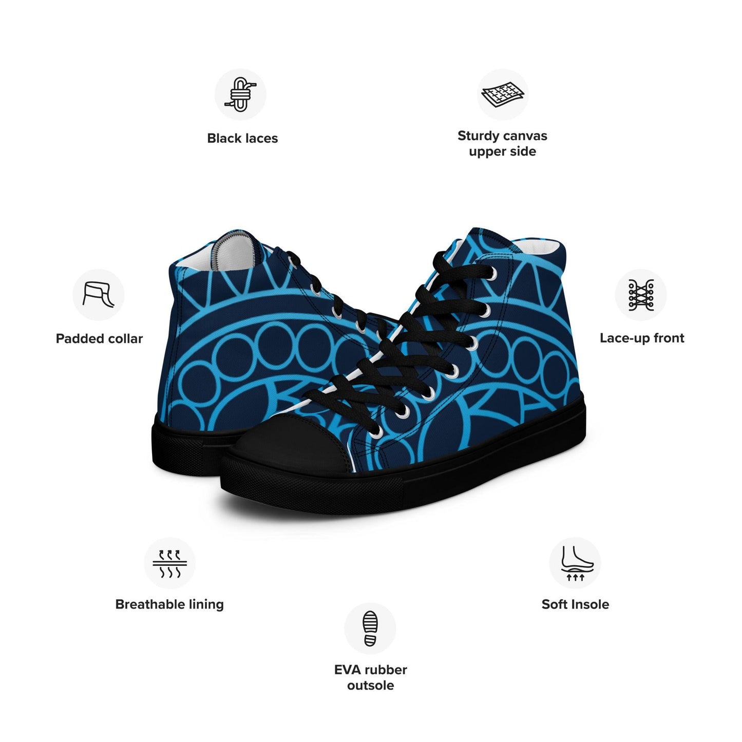 Paisley Blue Dark Men’s High Top Canvas Shoes - Mo'Bays Backyard