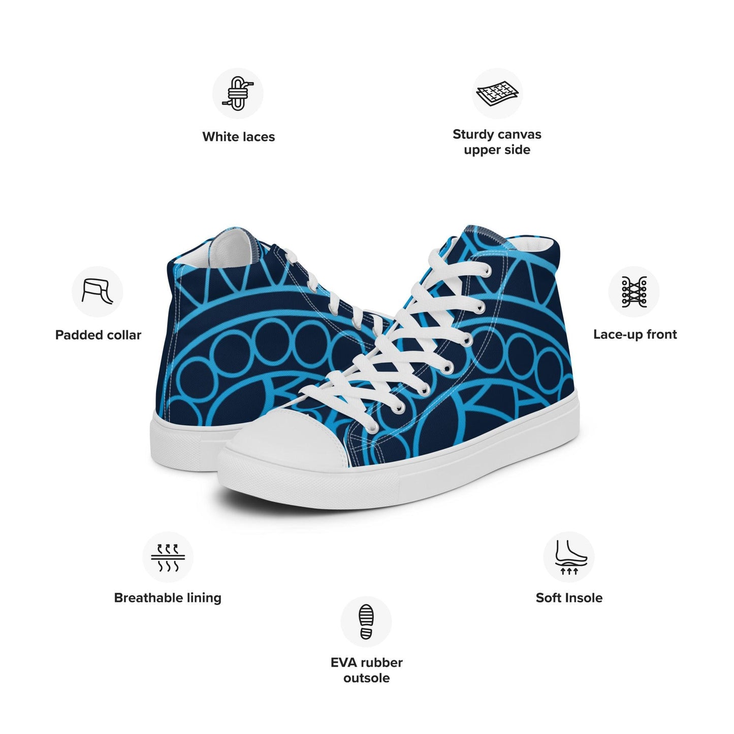 Paisley Blue Dark Men’s High Top Canvas Shoes - Mo'Bays Backyard