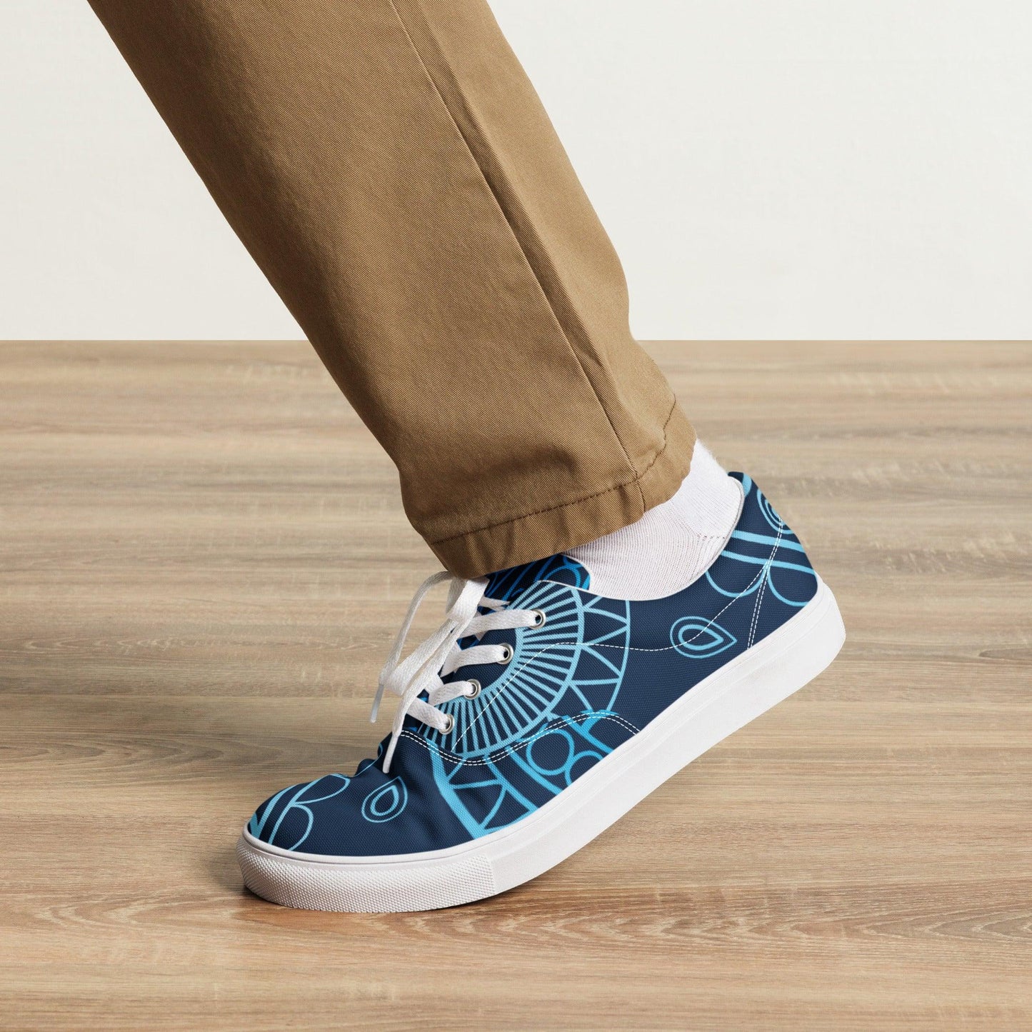 Paisley Blue Dark Men’s Low Top Canvas Shoes - Mo'Bays Backyard