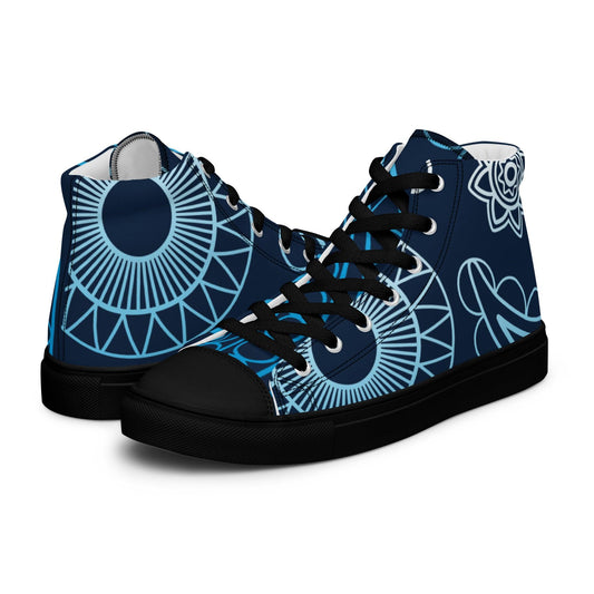 Paisley Blue Dark Women’s High Top Canvas Shoes - Mo'Bays Backyard