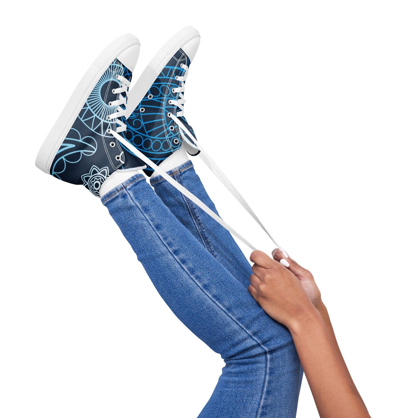 Paisley Blue Dark Women’s High Top Canvas Shoes - Mo'Bays Backyard