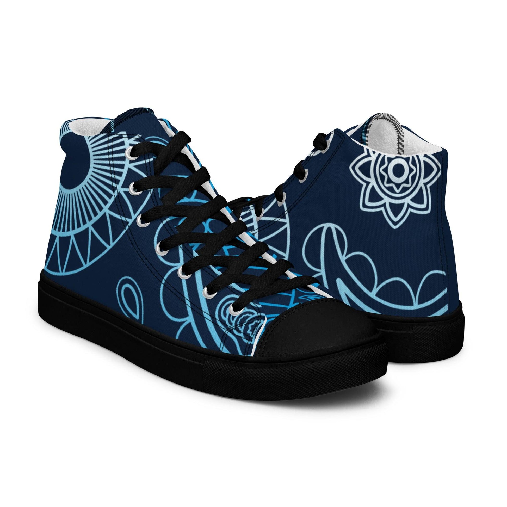 Paisley Blue Dark Women’s High Top Canvas Shoes - Mo'Bays Backyard