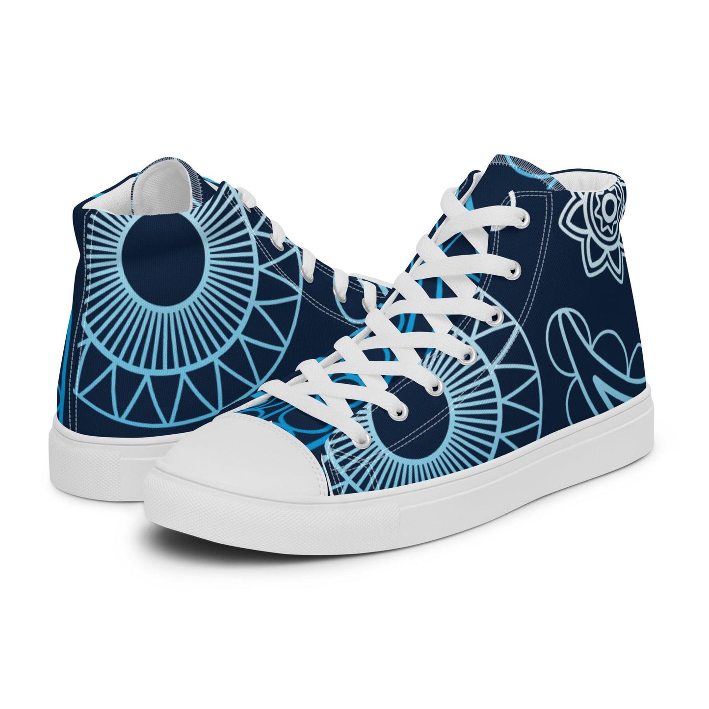 Paisley Blue Dark Women’s High Top Canvas Shoes - Mo'Bays Backyard