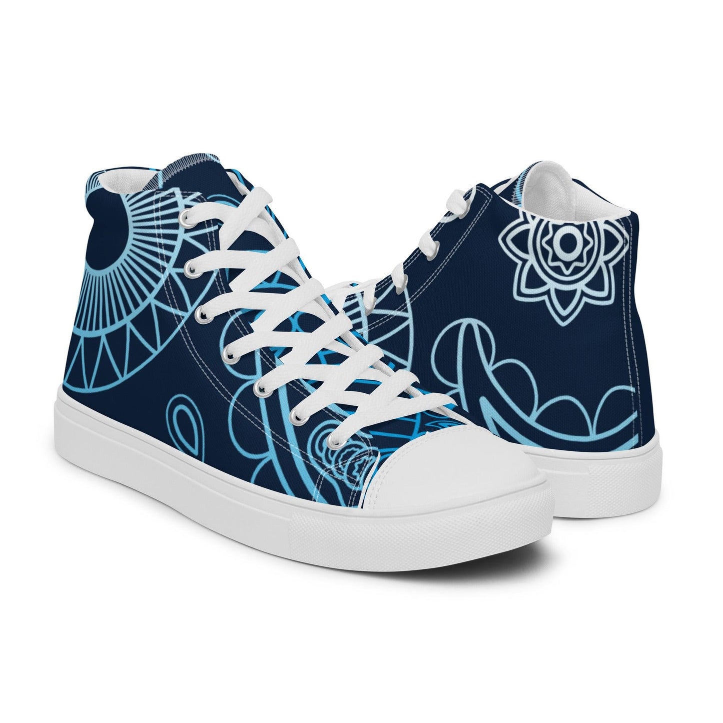 Paisley Blue Dark Women’s High Top Canvas Shoes - Mo'Bays Backyard