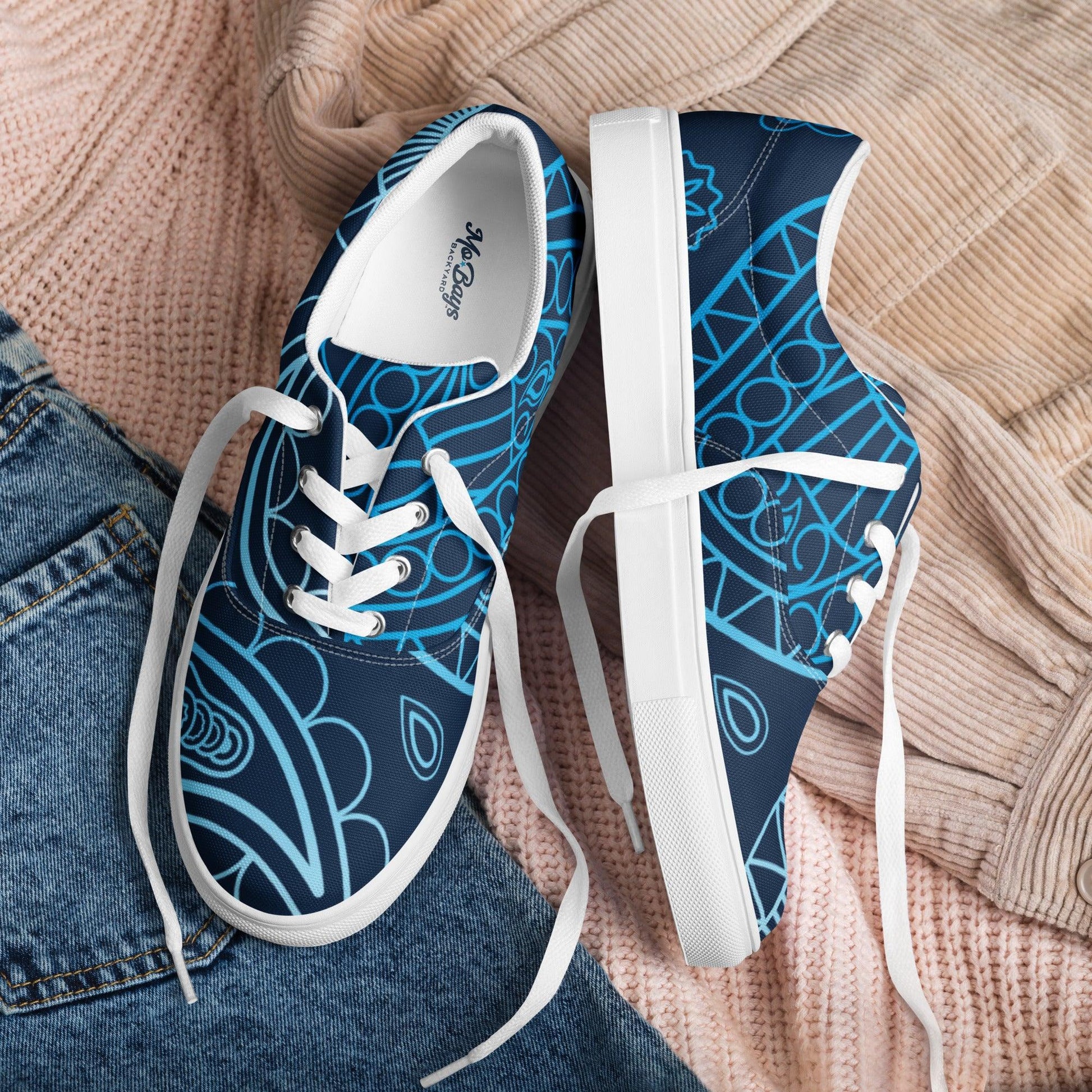 Paisley Blue Dark Women’s Low Top Canvas Shoes - Mo'Bays Backyard