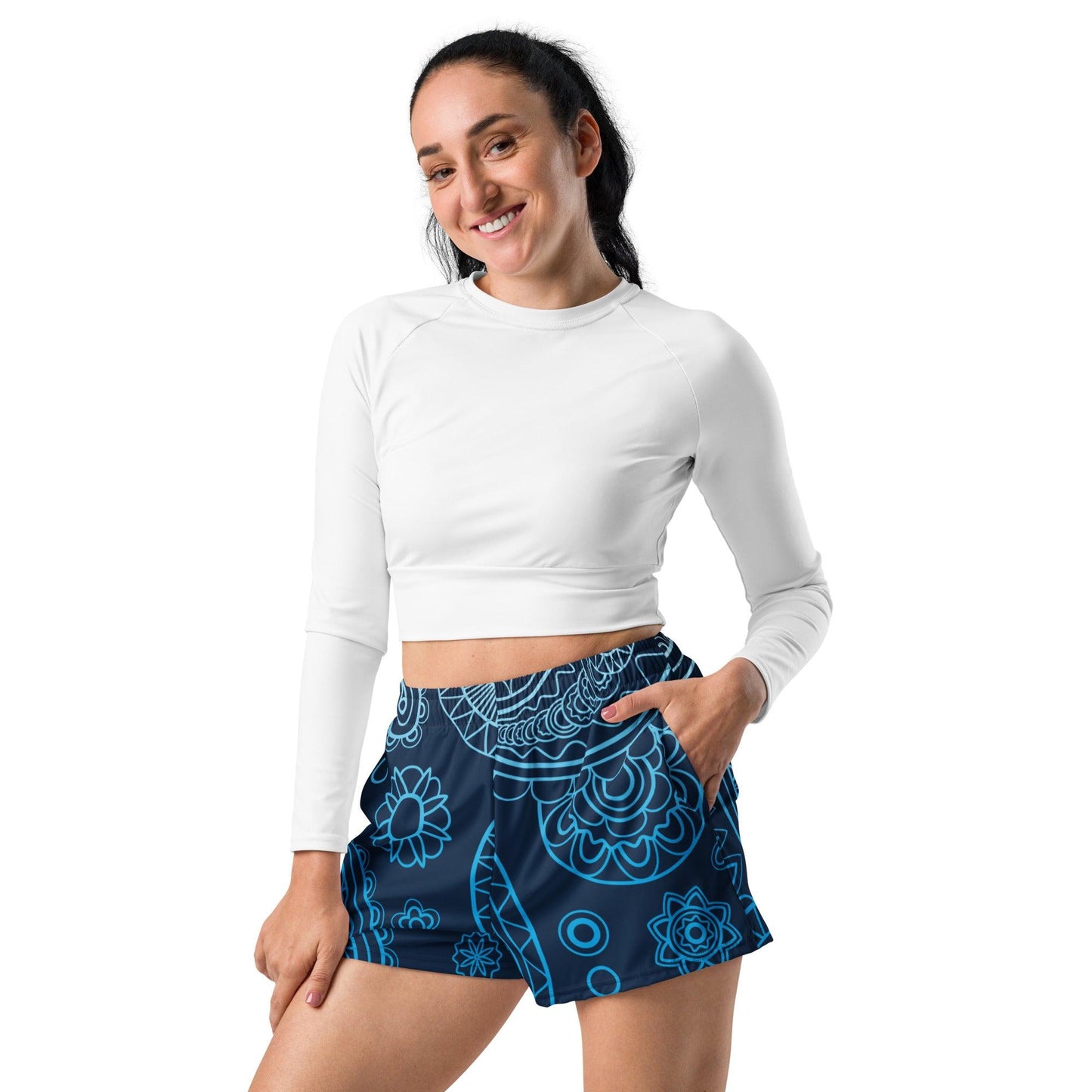 Paisley Blue Dark Women’s Recycled Athletic Shorts - Mo'Bays Backyard