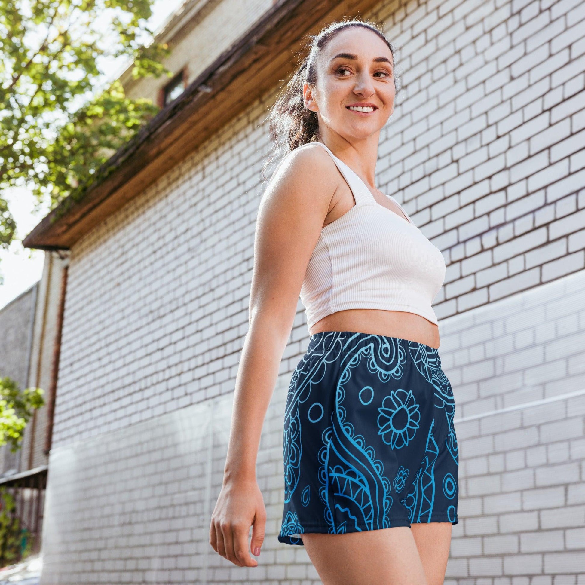 Paisley Blue Dark Women’s Recycled Athletic Shorts - Mo'Bays Backyard