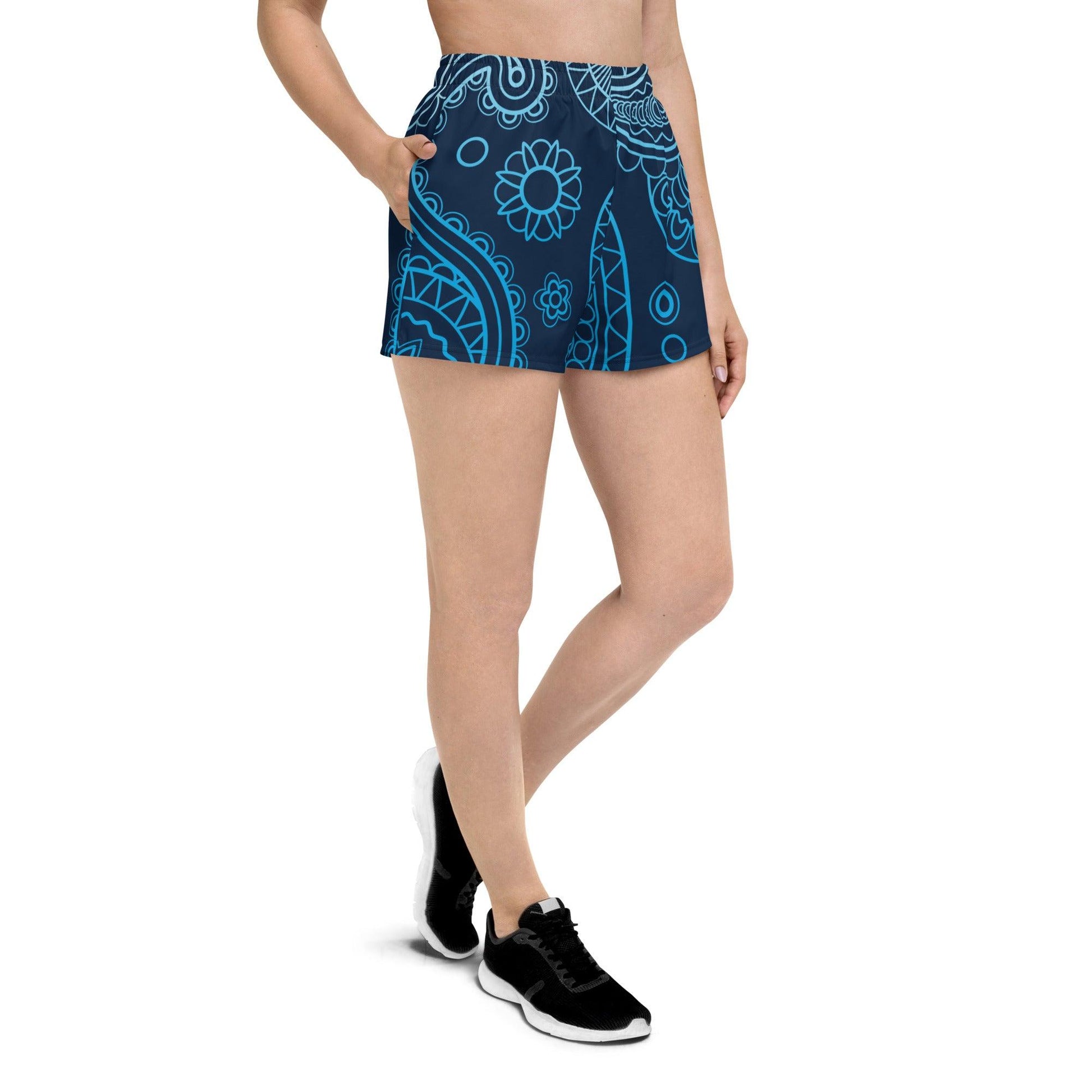 Paisley Blue Dark Women’s Recycled Athletic Shorts - Mo'Bays Backyard