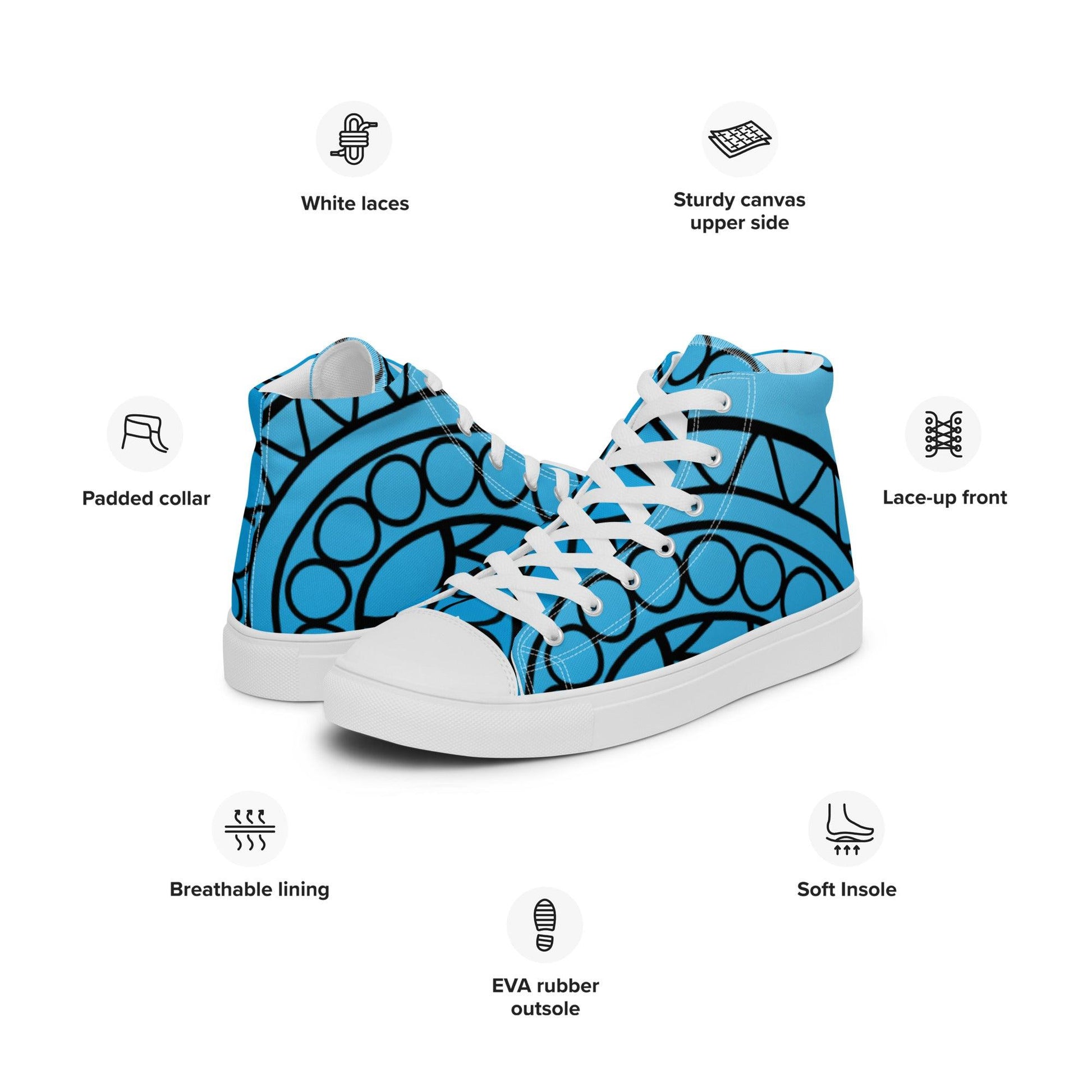 Paisley Blue Light Men’s High Top Canvas Shoes - Mo'Bays Backyard