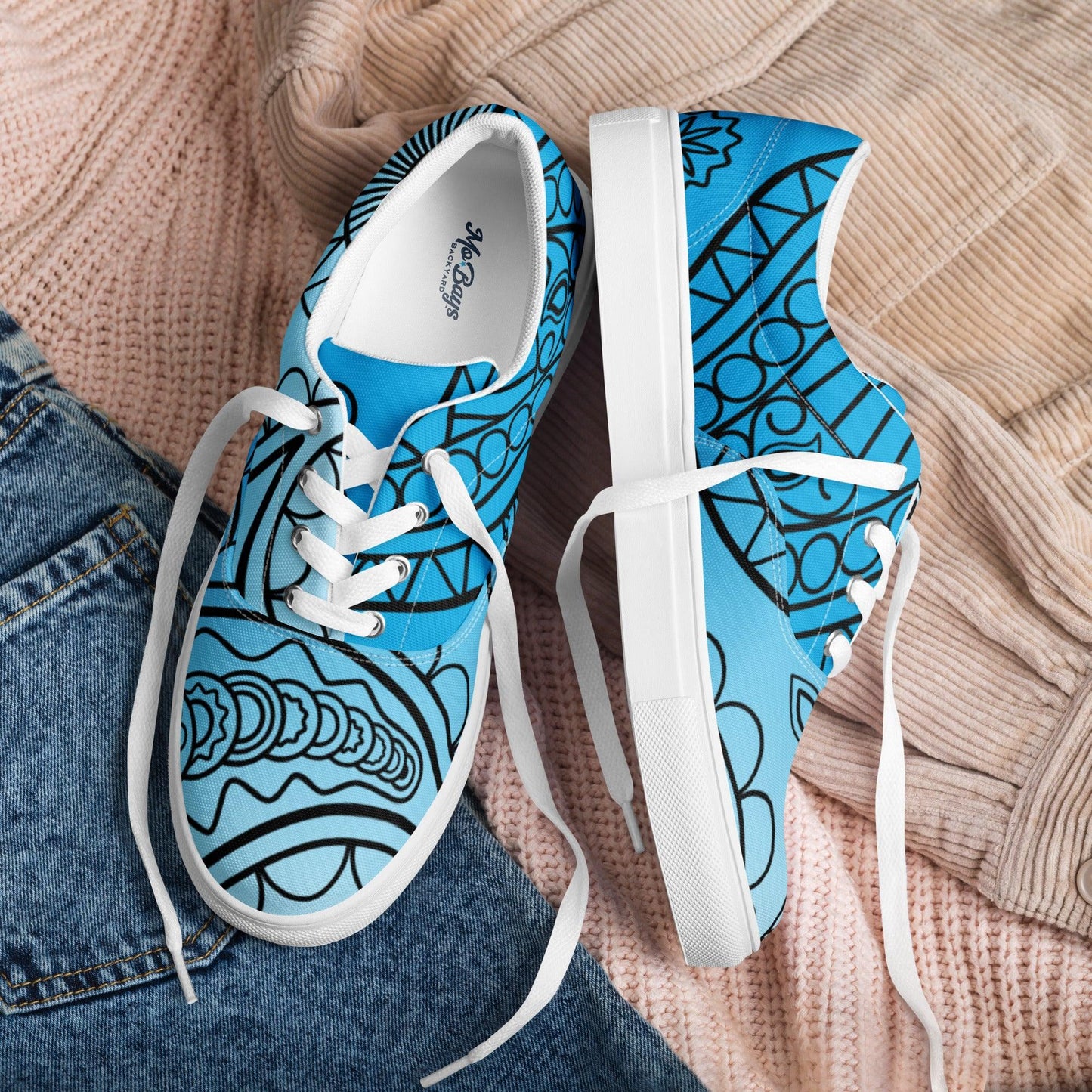 Paisley Blue Light Women’s Low Top Canvas Shoes - Mo'Bays Backyard