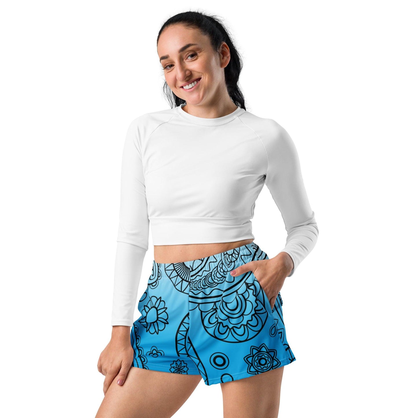 Paisley Blue Light Women’s Recycled Athletic Shorts - Mo'Bays Backyard