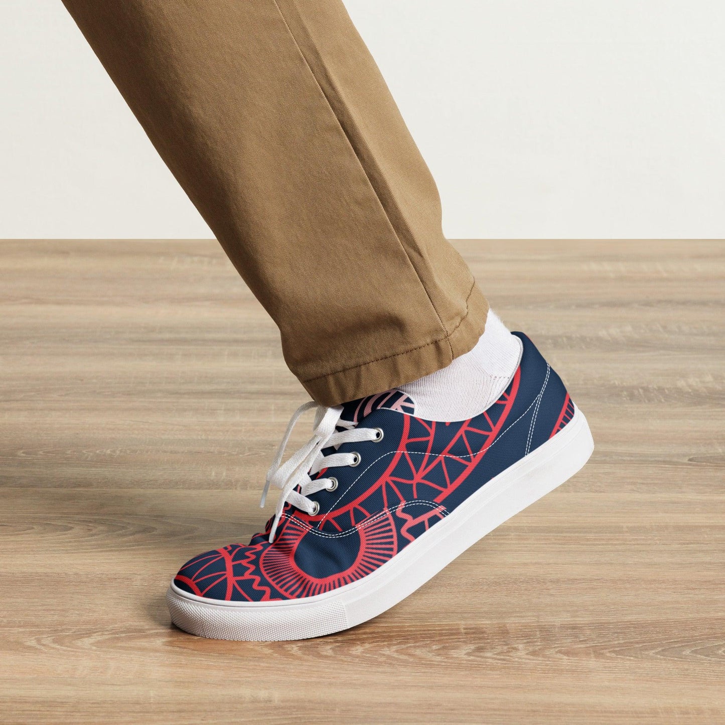 Paisley Red Dark Men’s Low Top Canvas Shoes - Mo'Bays Backyard