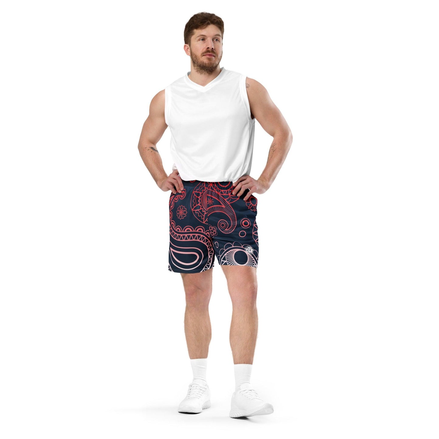 Paisley Red Dark Unisex Mesh Shorts - Mo'Bays Backyard