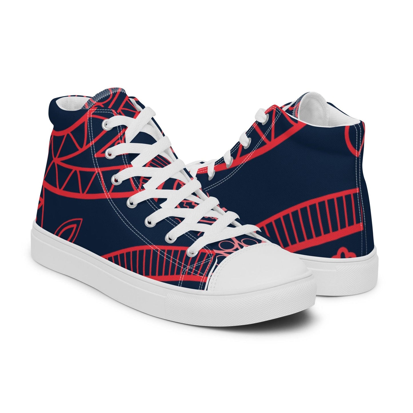 Paisley Red Dark Women’s High Top Canvas Shoes - Mo'Bays Backyard