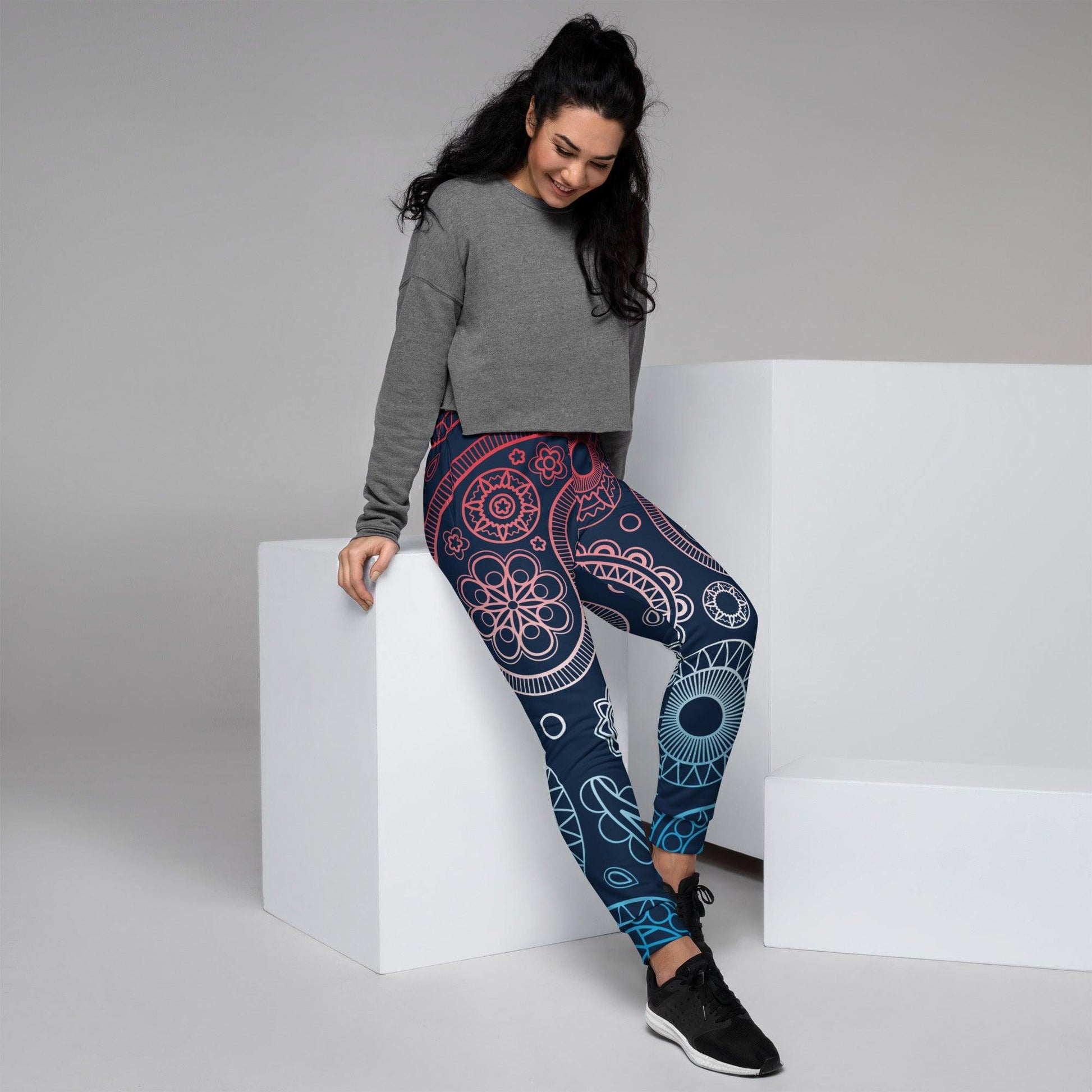 Paisley Red Dark Women's Joggers - Mo'Bays Backyard