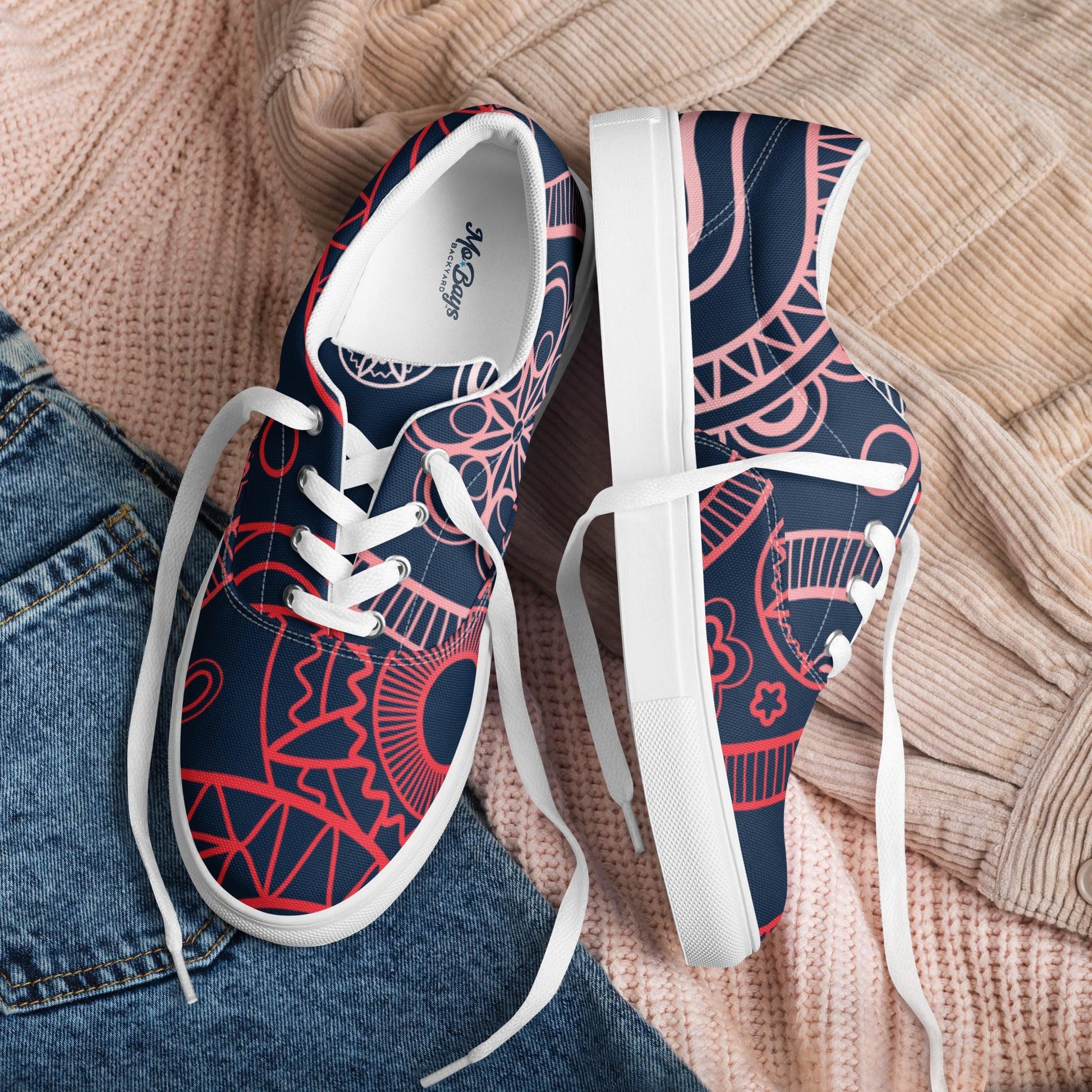 Paisley Red Dark Women’s Low Top Canvas Shoes - Mo'Bays Backyard