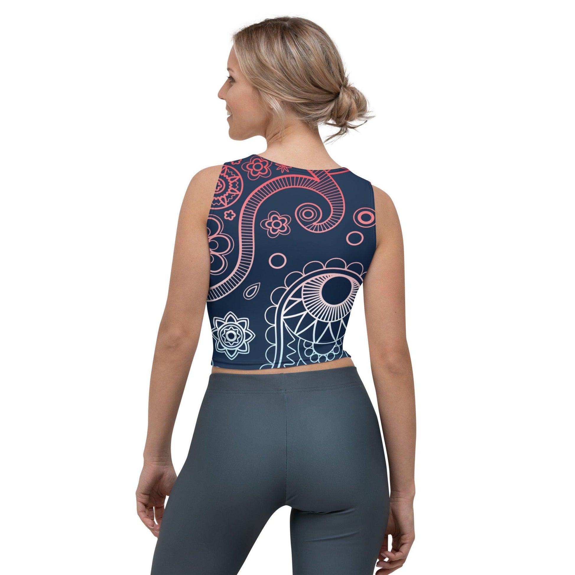 Paisley Red Dark Women's Organic Crop Top - Mo'Bays Backyard