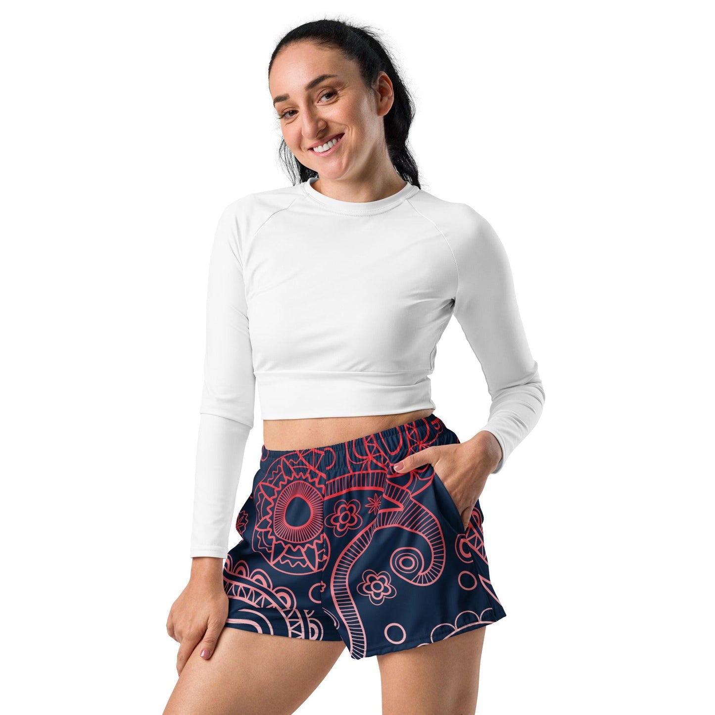 Paisley Red Dark Women’s Recycled Athletic Shorts - Mo'Bays Backyard